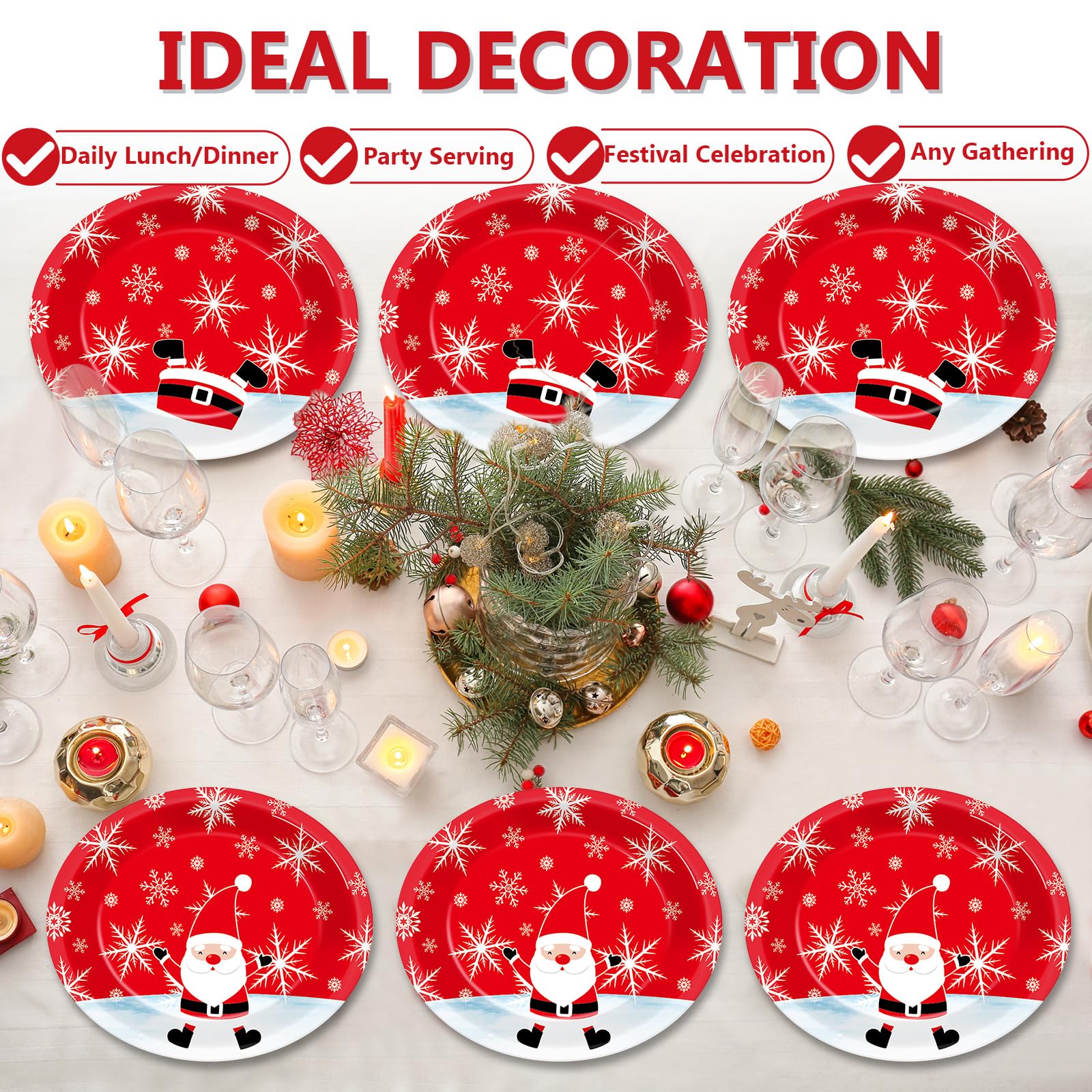Qyeahkj 50 platos de papel ovalados de Navidad, desechables, resistentes, para Navidad, invierno, copos de nieve, suministros de decoración para fiestas de Navidad, cenas, barbacoas, reuniones,