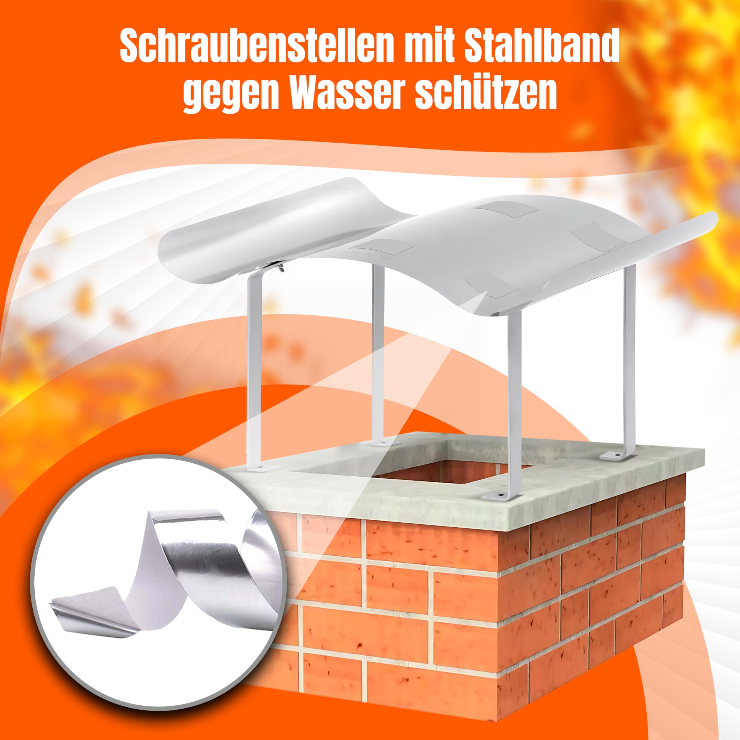 Schornsteinabdeckung Edelstahl - Kaminhaube mit Regen, Dreck und Tier Schutz - inkl. Werkzeug & Handschuhe, Regenhut, Kaminschutz, ideal für Schornstein, Kamin, Ofenrohr & Regenhaube - Kaminabdeckung