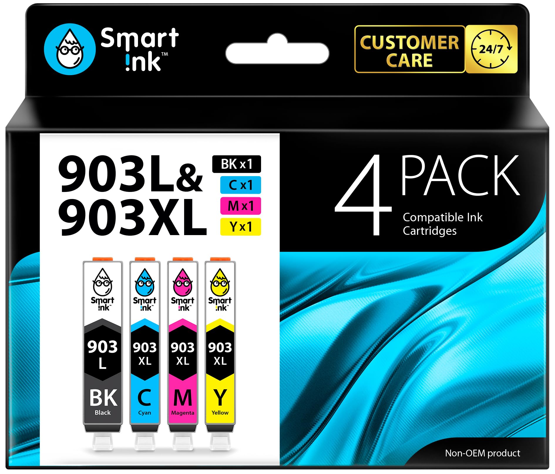 Smart Ink Compatible Ink Cartridge Replacement for HP 903 903XL High Yield 4 Multipack (Black & C/M/Y) with Advanced Chip Technology to use with HP Officejet 6950 Officejet Pro 6960 6970 All-in-one