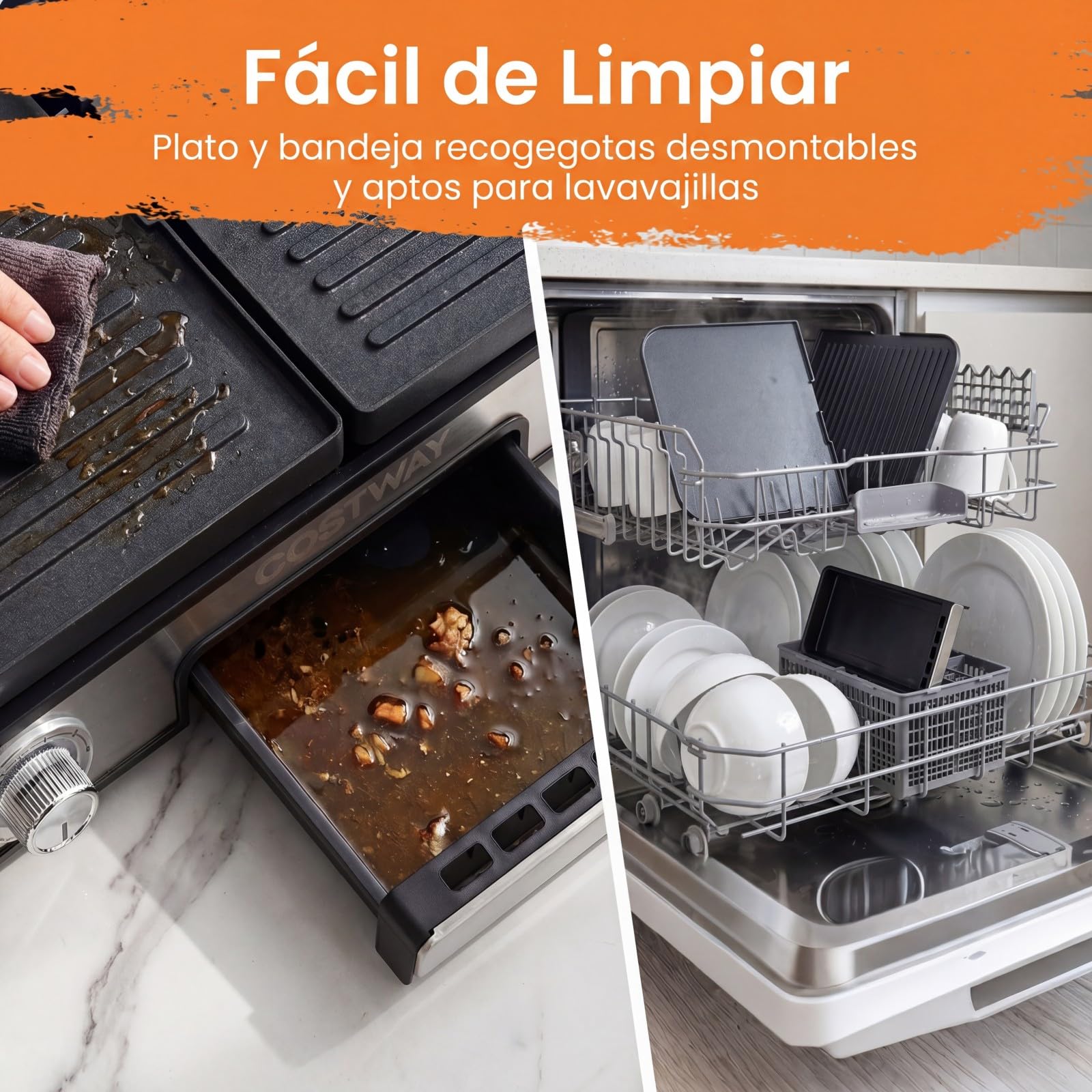 COSTWAY Plancha Cocina 3 en 1, Parrilla Eléctrica 2000W con 2 Placas Reversibles, Temperatura Ajustable y Control Independiente, Superficie Antiadherente, Grill Barbacoa Interior Exterior Picnic