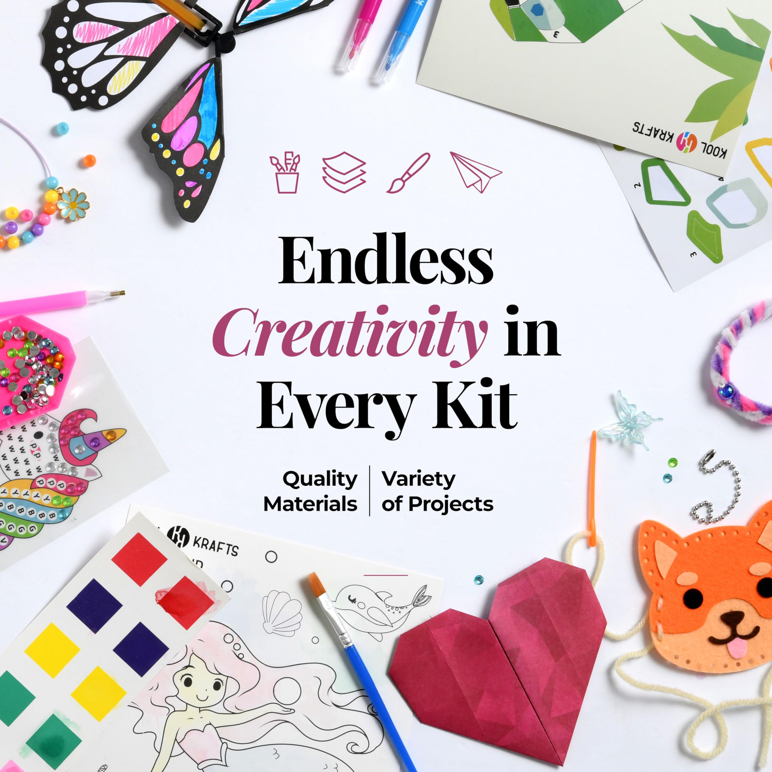 20 Kunst- & Bastelset für Mädchen - Die Überraschungs-Bastelbox, All-Inclusive-DIY-Bastelset mit 20 lustigen Projekten, einzeln verpackt, einfache Schritt-für-Schritt-Anleitung, kreatives