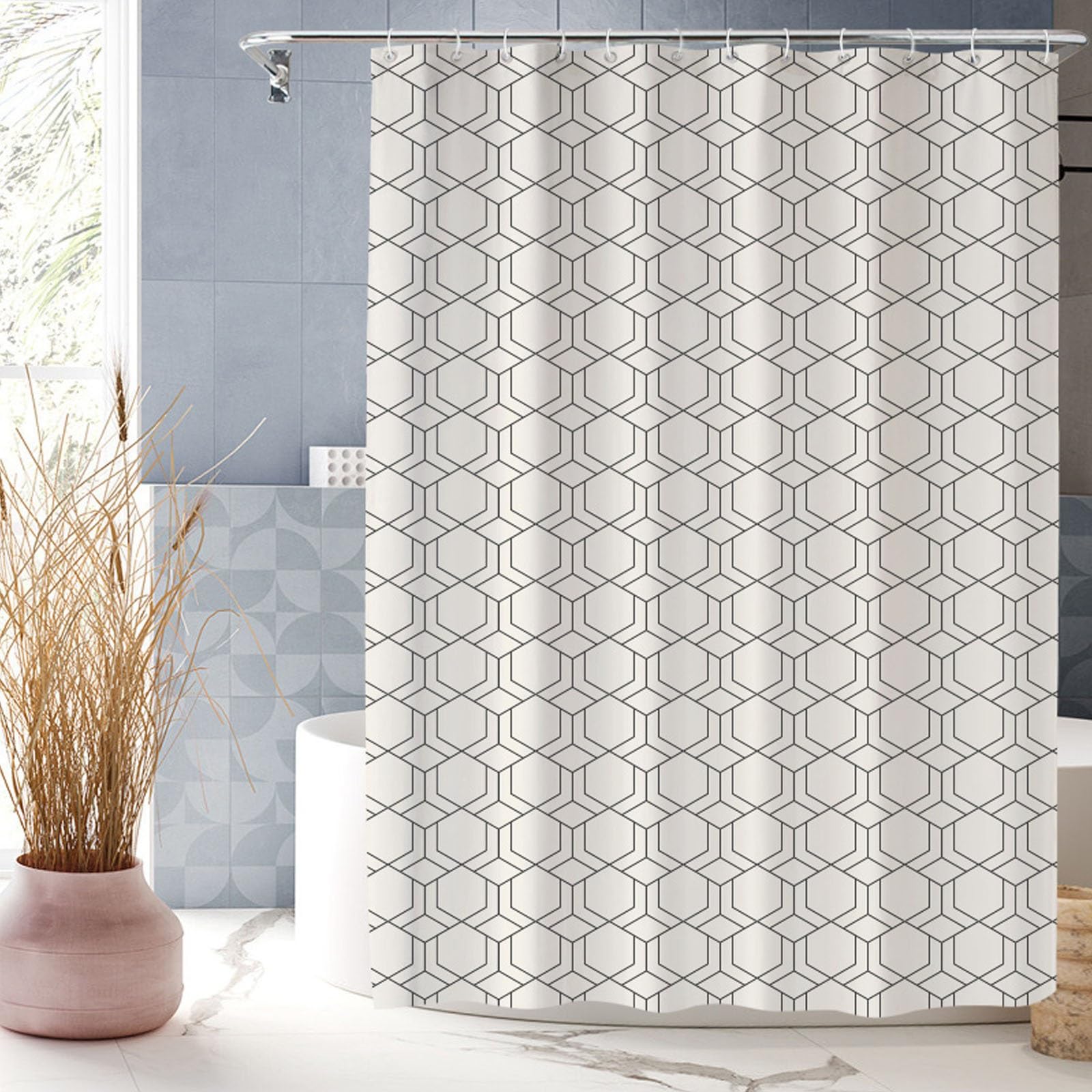XUEDNGM Shower Curtain Anti Mould Weighted 160 x 175 cm(63 x 69inch) Quick-Drying, Washable, Weighted Hem, Customizable, with Hooks Shower Curtain Waterproof Mildew Resistant, geometry