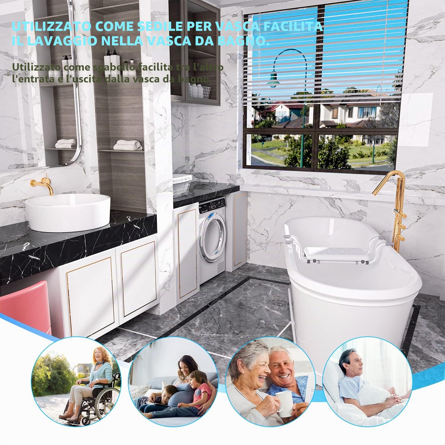 Sonnewelt Sedile per vasca da bagno, 72 x 22,5 x 19 cm, portata 136 kg, per vasca da bagno, generico, adatto per il bagno di casa
