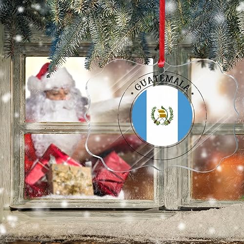 Vista 13 de Guatemala - Adornos acrílicos de Navidad, regalo de recuerdo de ciudad patriótica, adorno para árbol de Navidad, bandera nacional de Guatemala