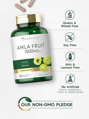 Miniatura 4 de Carlyle Amla Cápsulas 1500mg | 120 unidades | Fruta de Amalaki | Suplemento de extracto de hierbas | Sin OMG y sin gluten