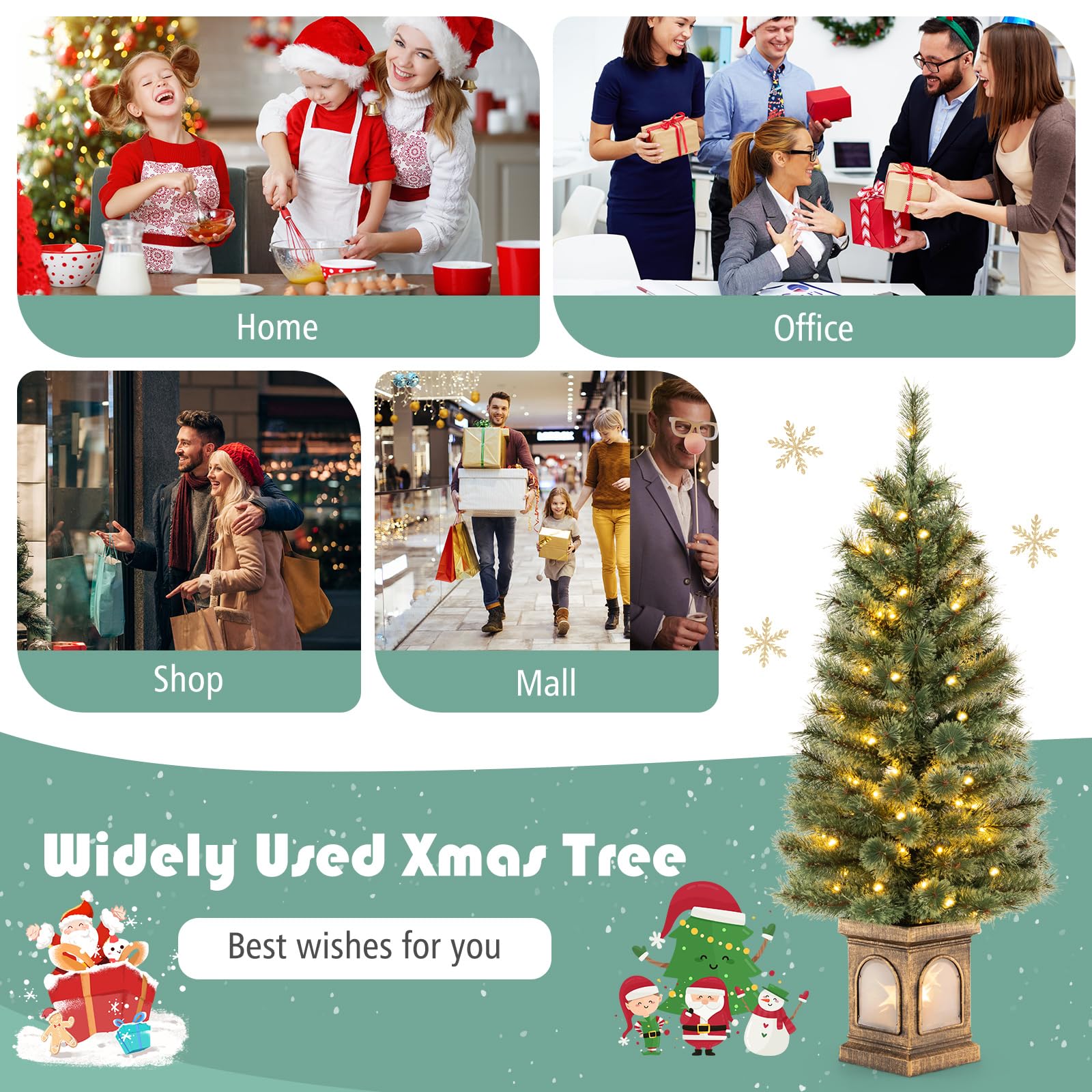 KOMFOTTEU 120 cm künstlicher Weihnachtsbaum, Christbaum mit 3 Transformationsmodi & 100 LED-Leuchten, Tannenbaum klein mit Zementbasis, Christbaum Weihnachtsdekoration für Büro, Geschäfte, Zuhause