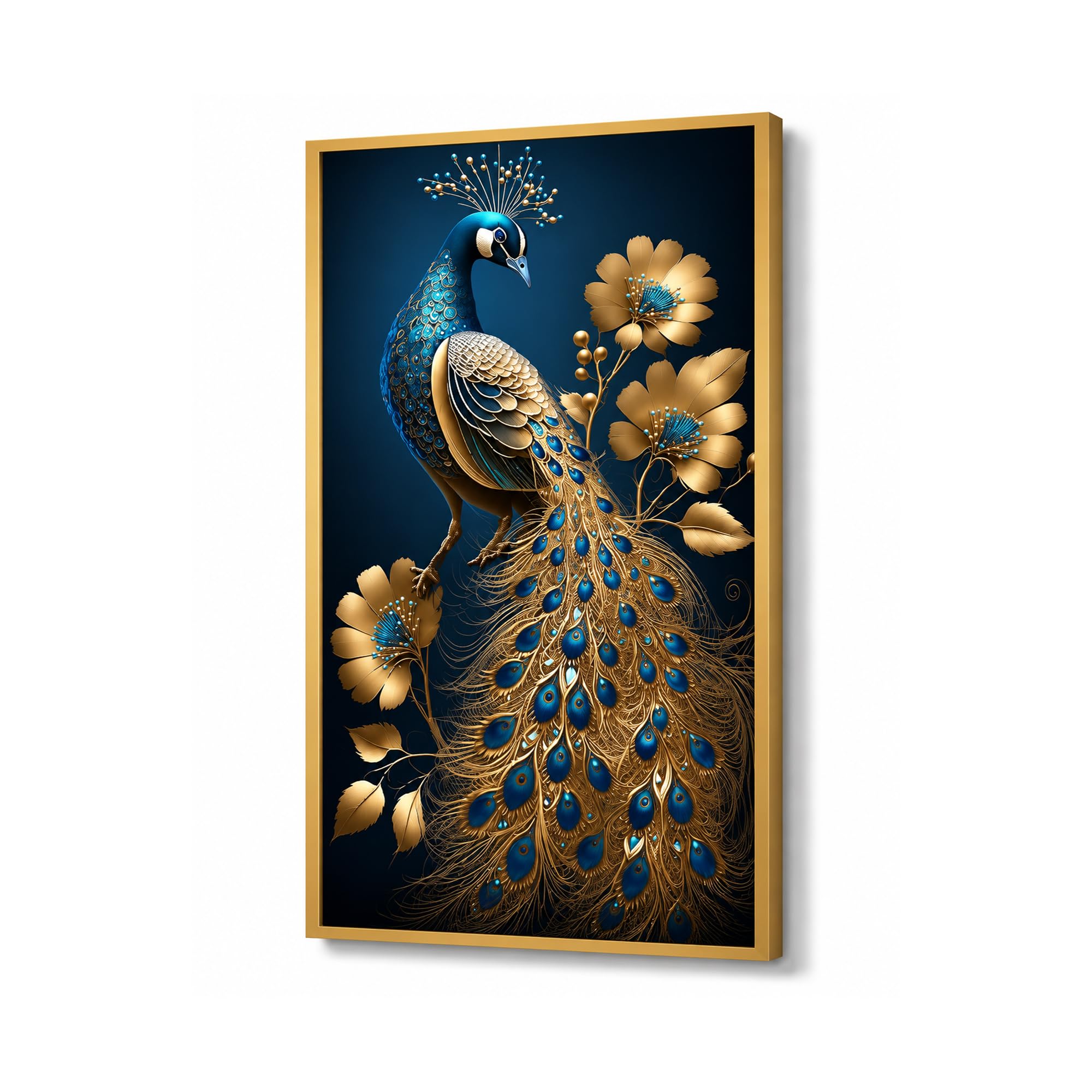 DEKORSTATION Modern Art Golden Peacock Oriental Luxury Style Canvas Framed Wall Painting for Living Room |Bedroom | Office | Drawing room |Hotel Wall Decoration (24 Inch x 12 Inch) 1