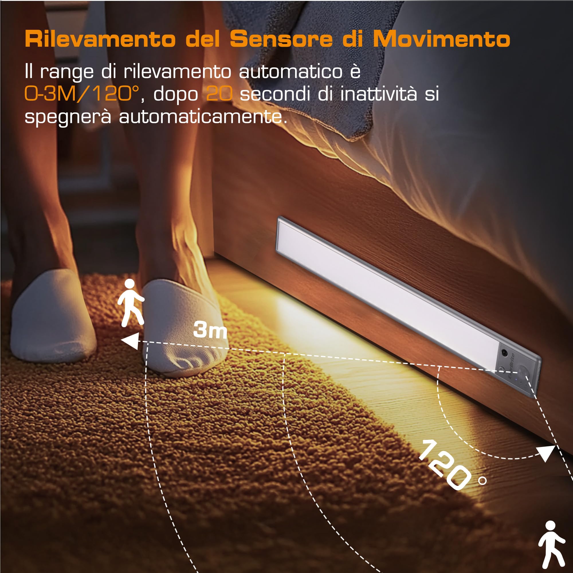 EverBrite Luce LED 2 Pezzi con Sensore di Movimento, Ricaricabile | con Telecomando 78 LED, 3 Modalità, Batteria 2200mAh, Luce Regolabile 3000K/4000K/6500K, per Armadio, Scala, Cucina