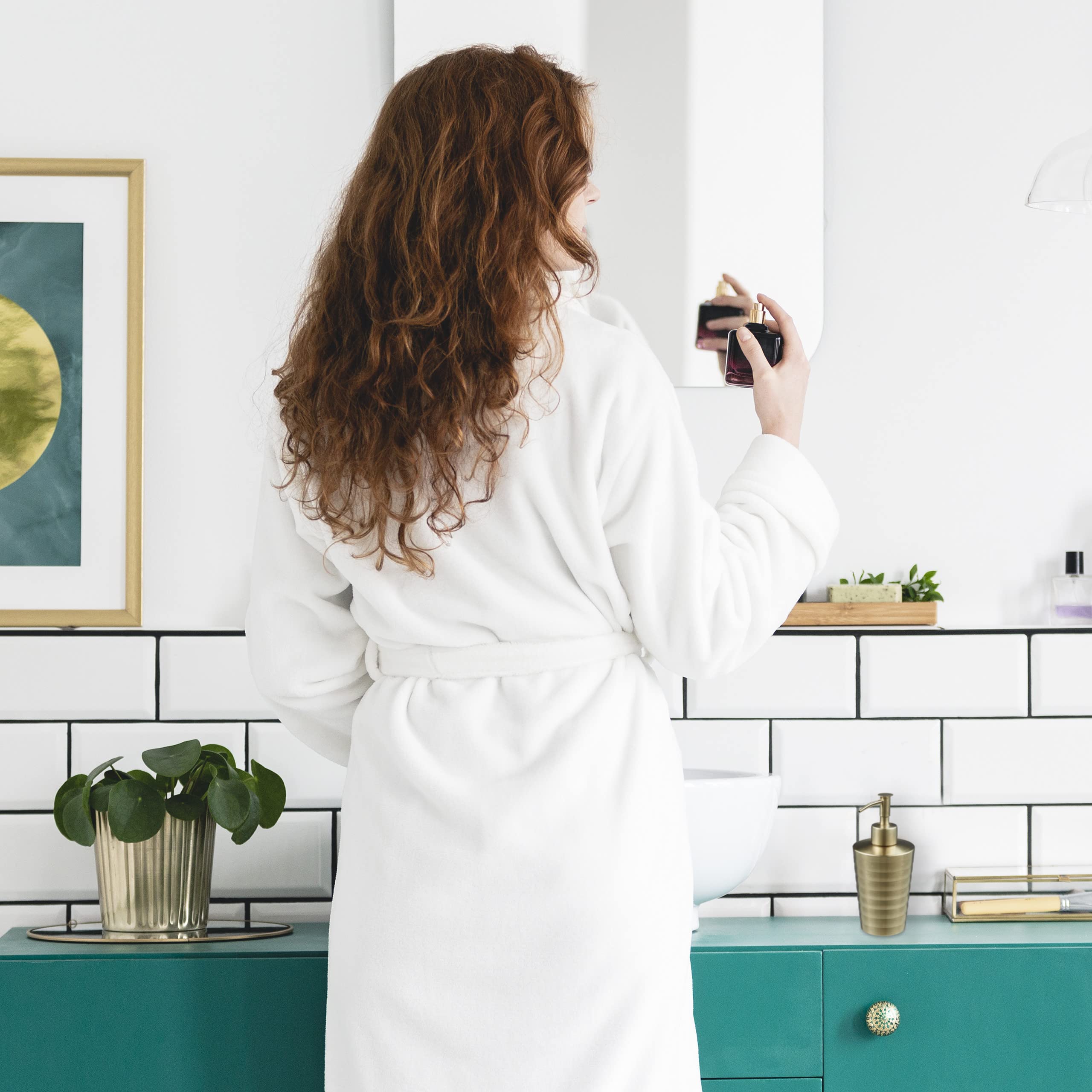 Relaxdays Accessoires de Salle de Bain, 5 pièces, en INOX brossé et Plastique, Design Moderne et harmonieux, doré