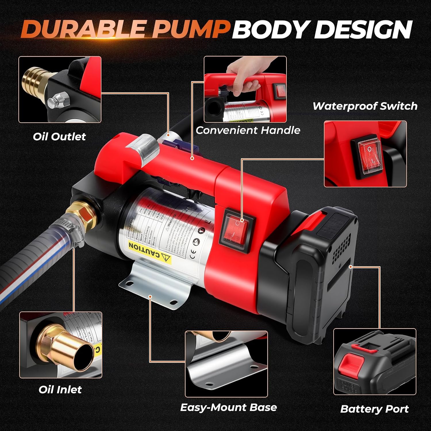 Fuel Transfer Pump Battery Powered 12 GPM Electric Diesel Transfer Pump with 2 x 2.0Ah Batteries Portable Cordless Kit with Auto Shut-Off Nozzle & Hoses for Diesel Kerosene