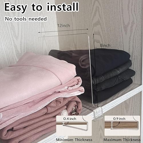 Miniatura 3 de Yunlism Separadores de estantes de acrílico transparente, separadores de estantes transparentes de 8 pulgadas de alto para organización, separador