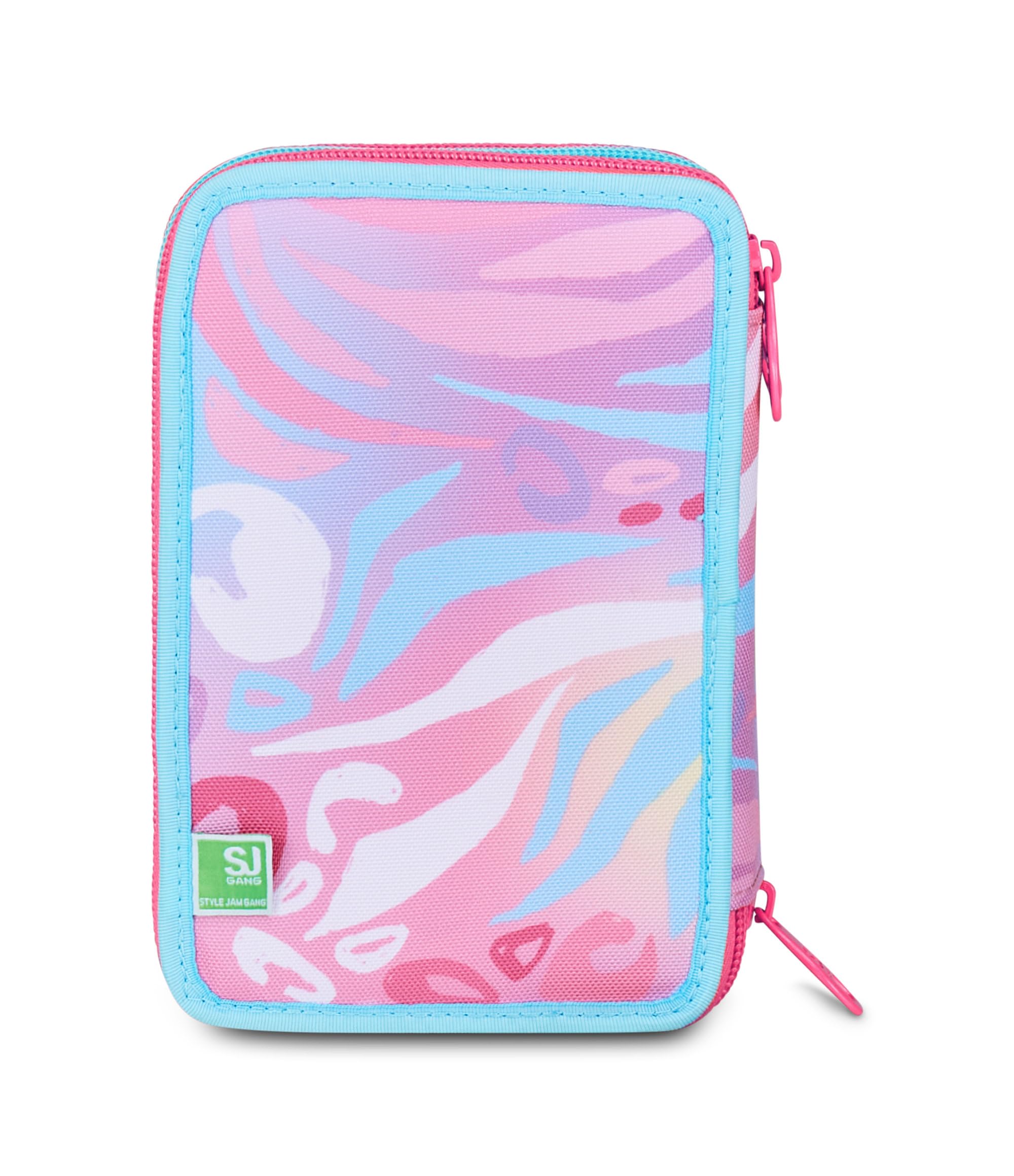 SJ GANG STYLE JAM GANG Astuccio Scuola 3 Zip Plushy Rabbit, Rosa, Portapenne Triplo Scomparto Completo Di Penne, Matite, Colori, Accessori Zaino, Scuola Elementare, Bambina