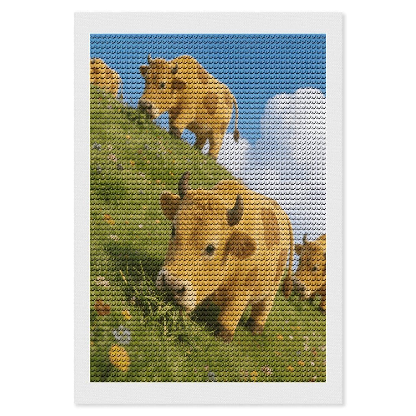 FekiLoot Sunshine Little Golden Calf Paint by Numbers Kit for Adults Beginner DIY Diamond Dots Paintings Round Full Drill Diamond Art Kits Picture Diamond Art Painting Kits for Home Decor 8"x12"