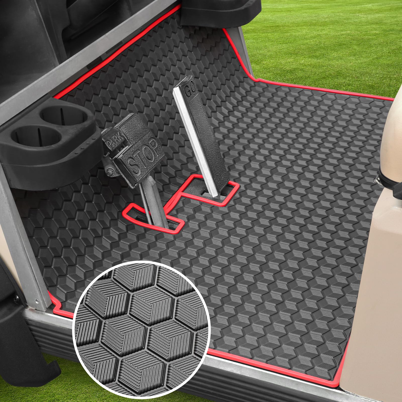 iLSKW Golf Cart Mat for Club Car Ds Floor Liner Unique Cube Square Patent Design Fits Club Car DS 1982-2013 / Villager 1982-2018