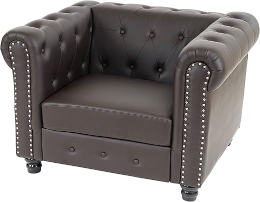 Mendler Luxus Sessel Loungesessel Relaxsessel Chesterfield Kunstleder runde Füße – braun