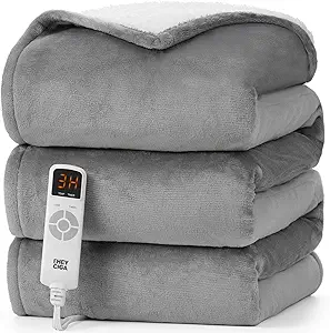 EHEYCIGA Heated Blanket - Twin Size, 9 Heating Levels, 10 Hour Auto Off, Soft Cozy Sherpa Washable Blanket, 62 x 84 Inches