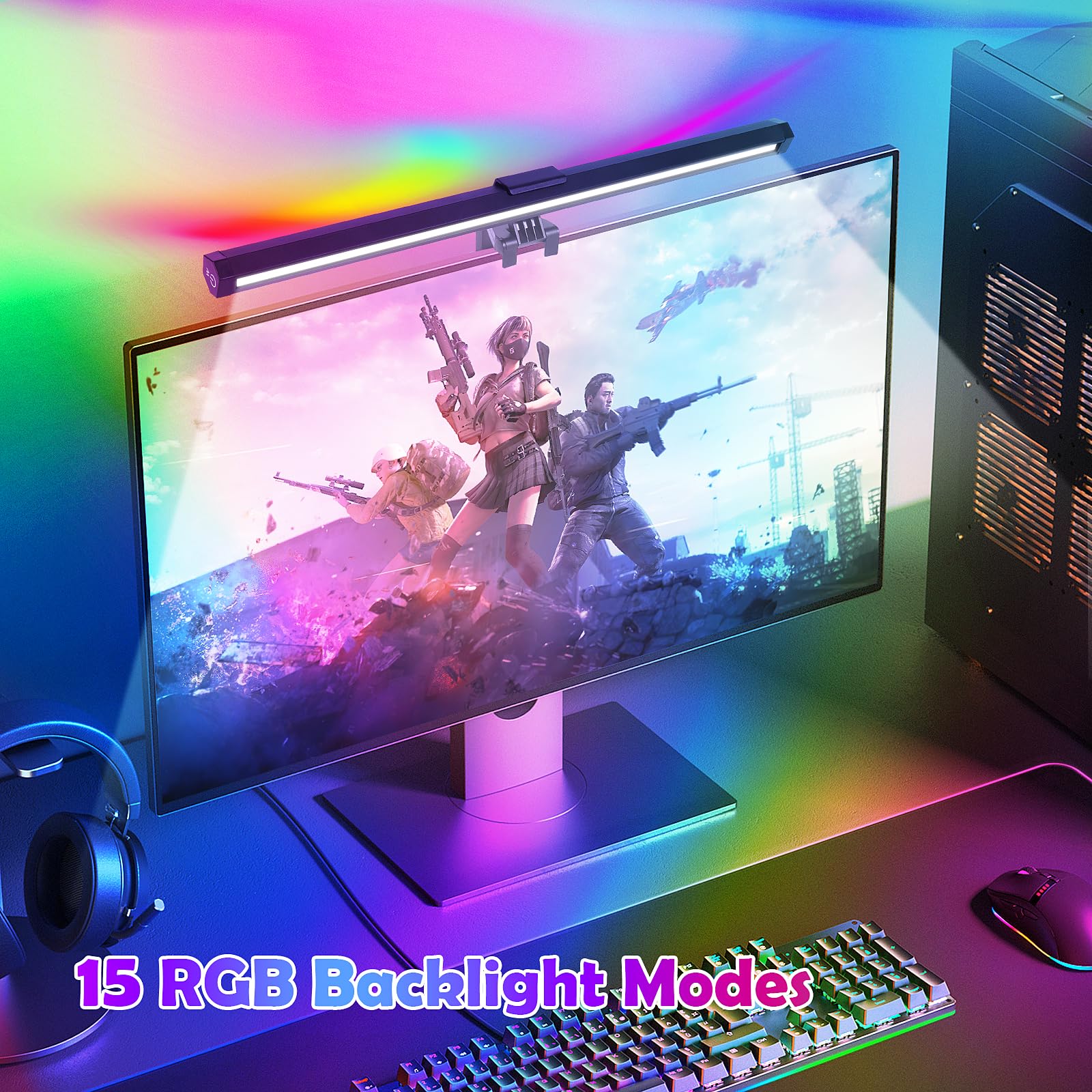 LED Lampe de Bureau 40CM PC USB RGB Light Bar, Lumière de Couleurs Températures Soins Oculaires 3 Modes pour Gaming Office