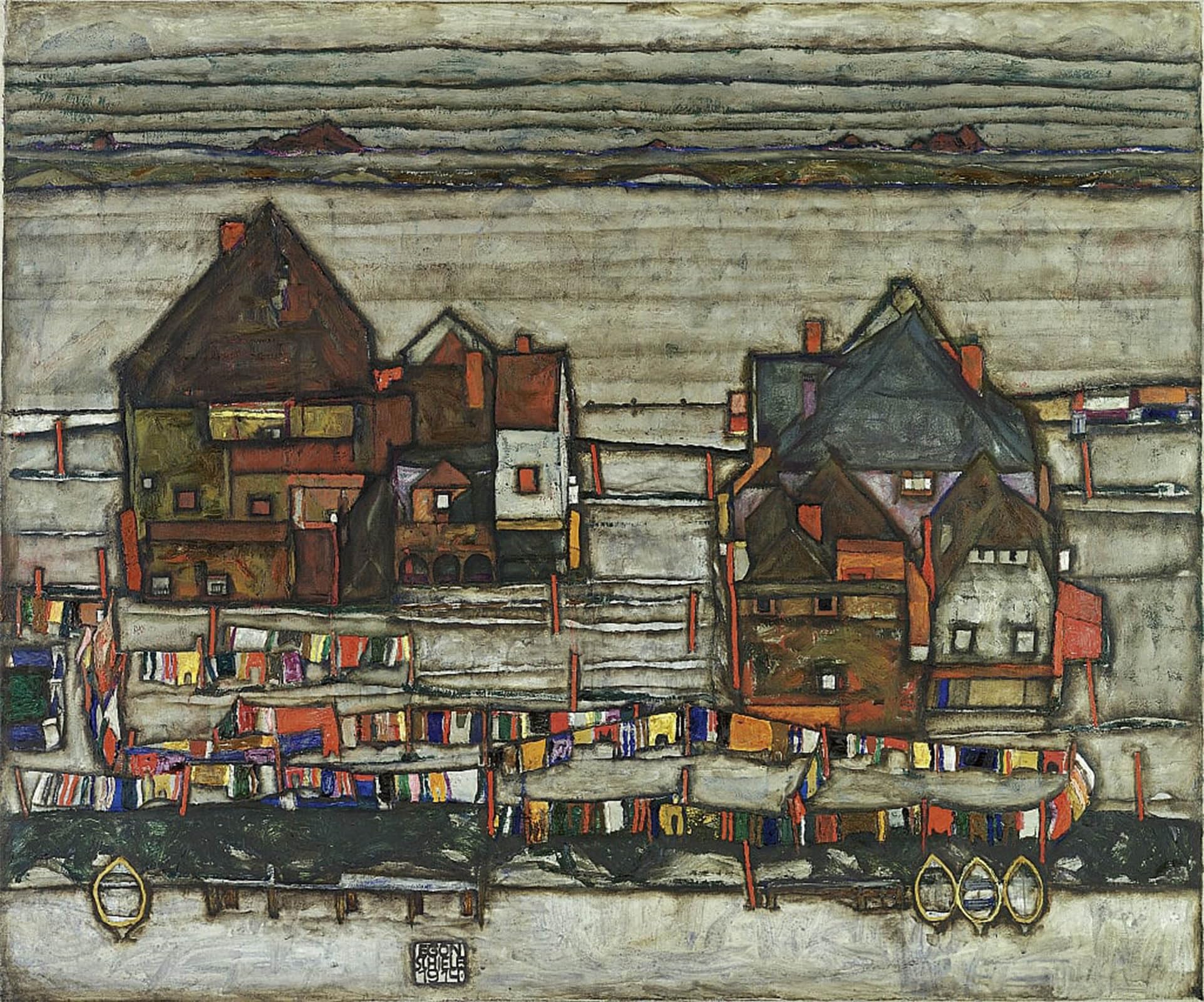 Serendipitp No Frame Vintage Picture Print On Canvas Wall Art Poster Houses With Clotheslines By Egon Schiele Artwork Print Poster For Wall Decor 60X90cm