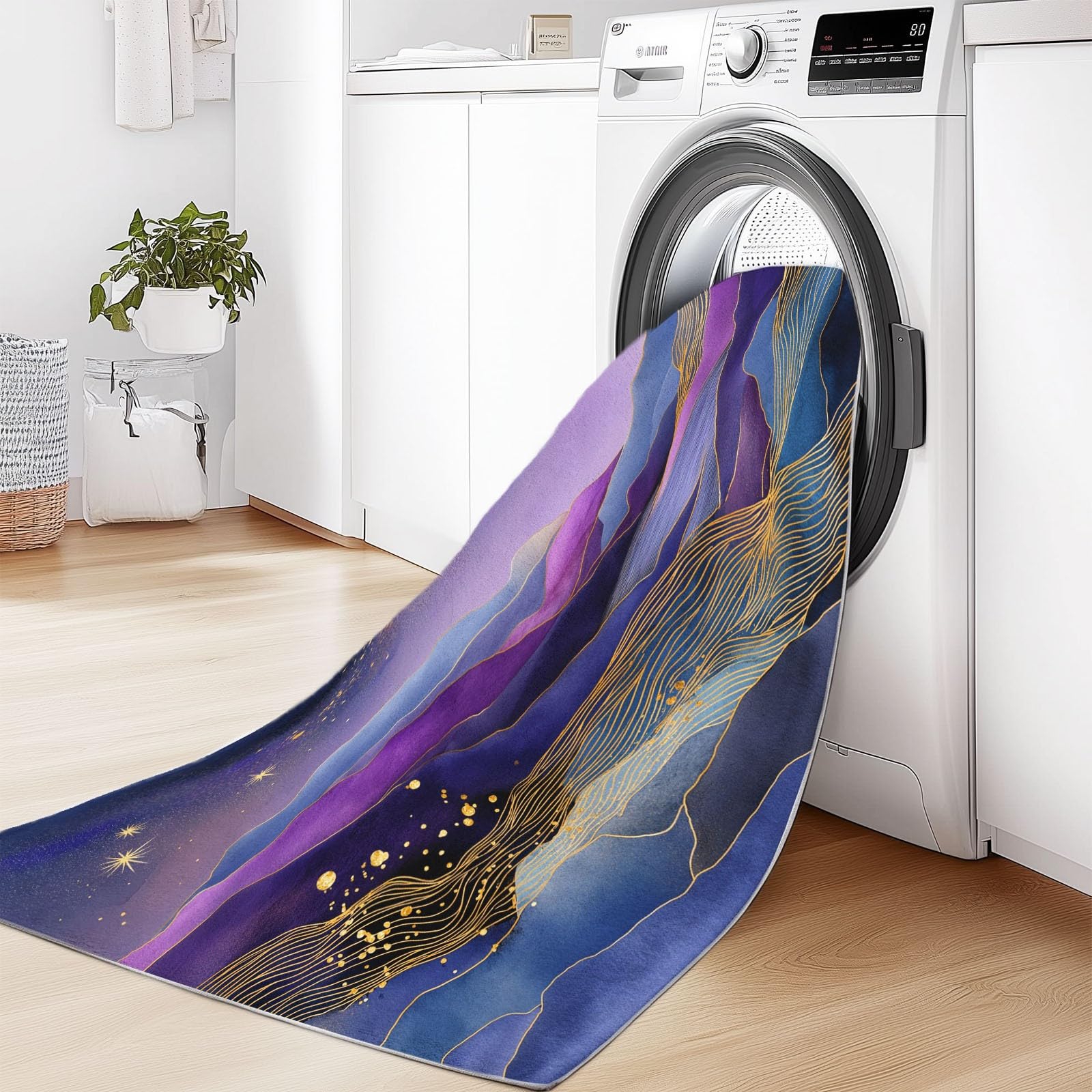 Generico Dywan do salonu z krótkim włosiem 140 x 200 cm można prać w pralce, antypoślizgowy prostokątny górski linie gwiaździste niebo gwiazdy, do dekoracji domu sypialni ciemnofioletowy
