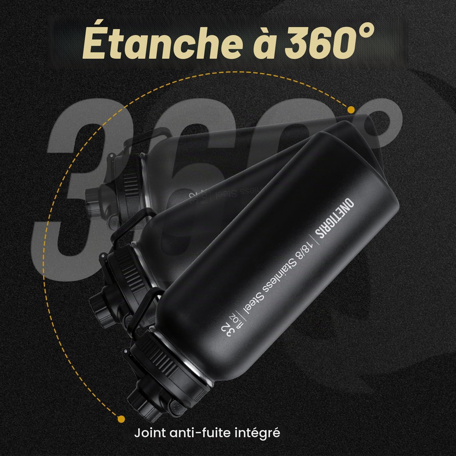 OneTigris Gourde Sport, 0.9l Gourde en Acier Inoxydable avec un Bon Effet d'Isolation, Idéal pour Vélo, Camping, Yoga, Gym, Airsoft,32oz（Camouflage Noir