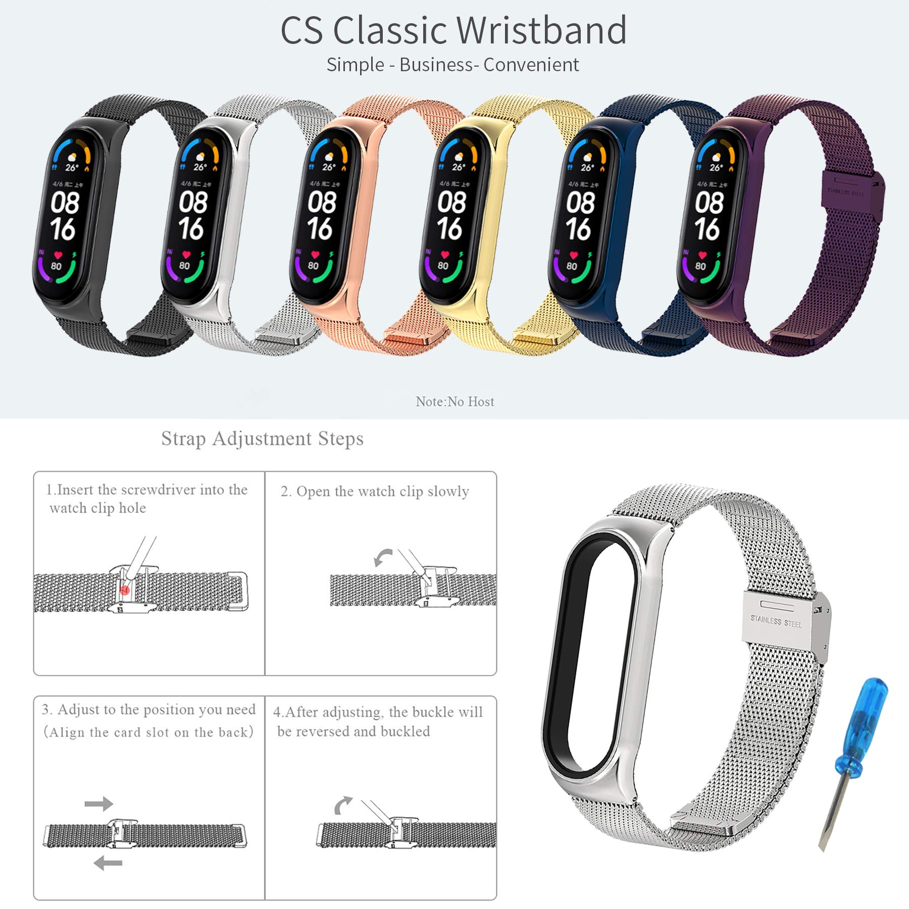 BDIG Compatibile con Xiaomi Mi Band 5, cinturino in metallo MiBand 4/3, cinturino di ricambio impermeabile in acciaio inox, accessorio per orologio Xiaomi Mi Smart Band 5