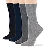7BigStars Women's Cotton Dress Socks - 4 Pack L/M - Solid Assorted Crew Calf Black Brown Blue Grey Beige Khaki Olive Green
