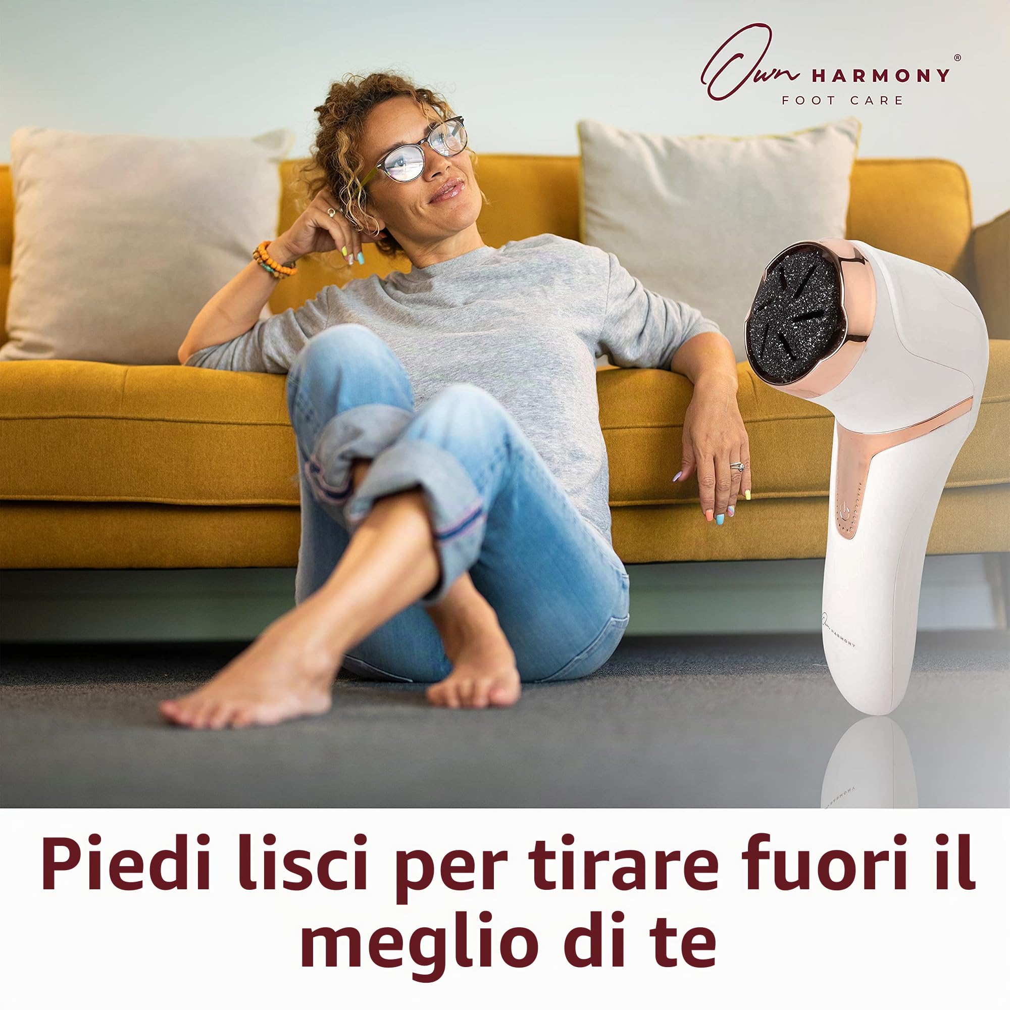 Own Harmony Roll Pedicure Elettrico Ricaricabile CR2100 - Cura dei Piedi Attrezzi Professionale per Talloni Screpolati e Pelle Secca - Potente Lima Elettrica per Calli e Duroni con 3 Rulli (Cavo USB)