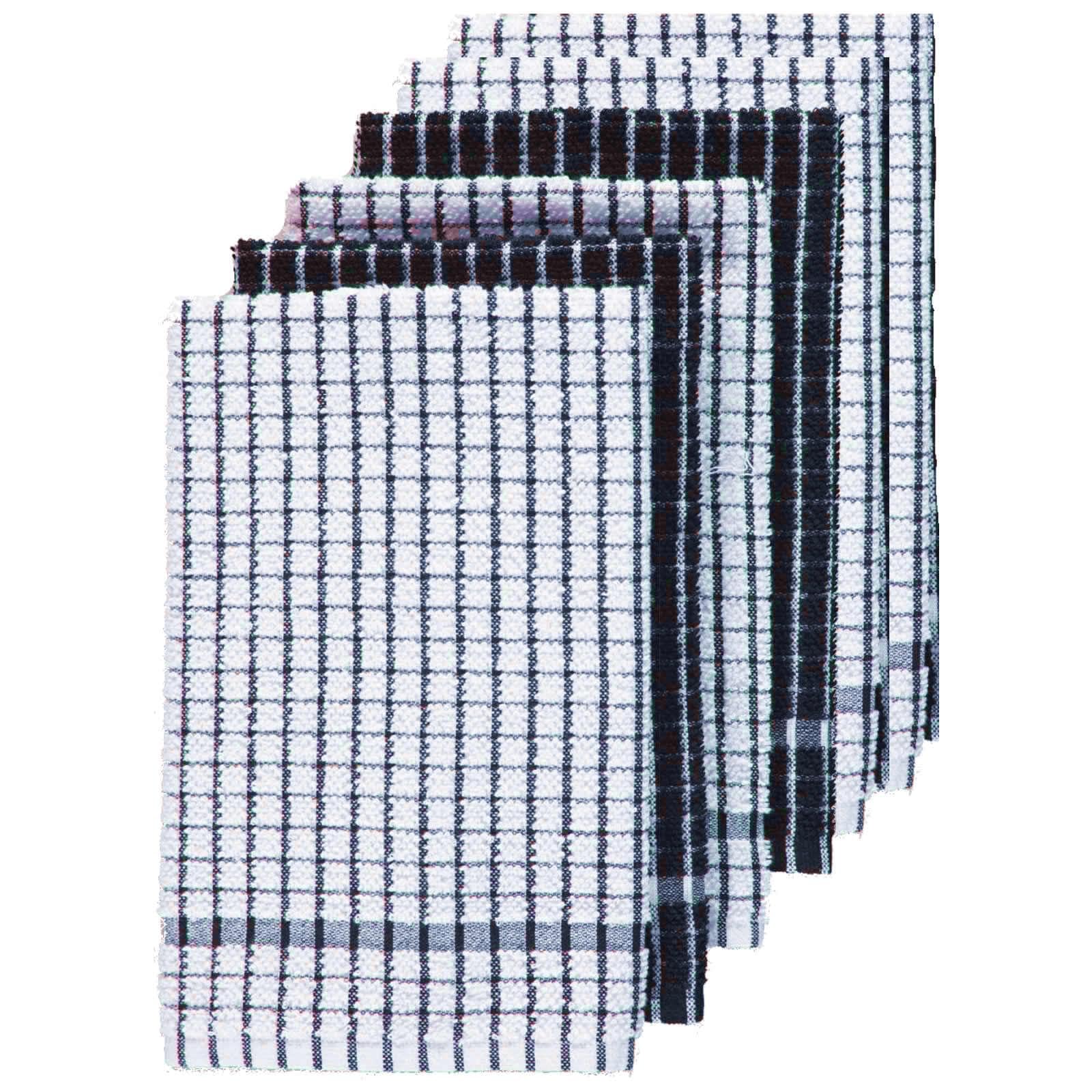 6 or 12 Pack Check Tea Towel Cotton Absorbent, Blue, 6 Pack