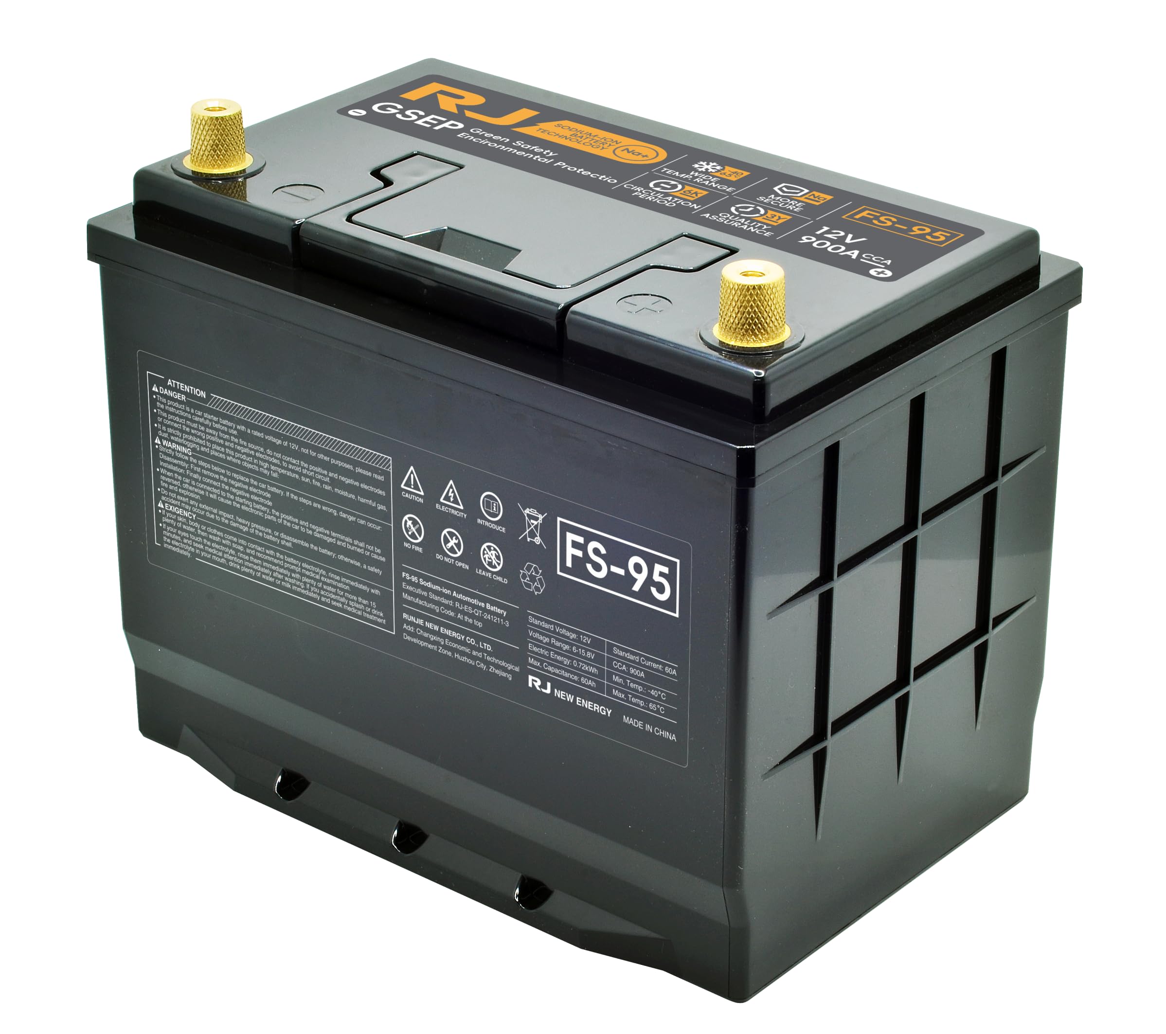 Automotive sodium ion battery,12V Car Battery, G-SEP Technology, Heavy Duty Automotive Power Cell, Black, Gold-Plated Terminals (S95)