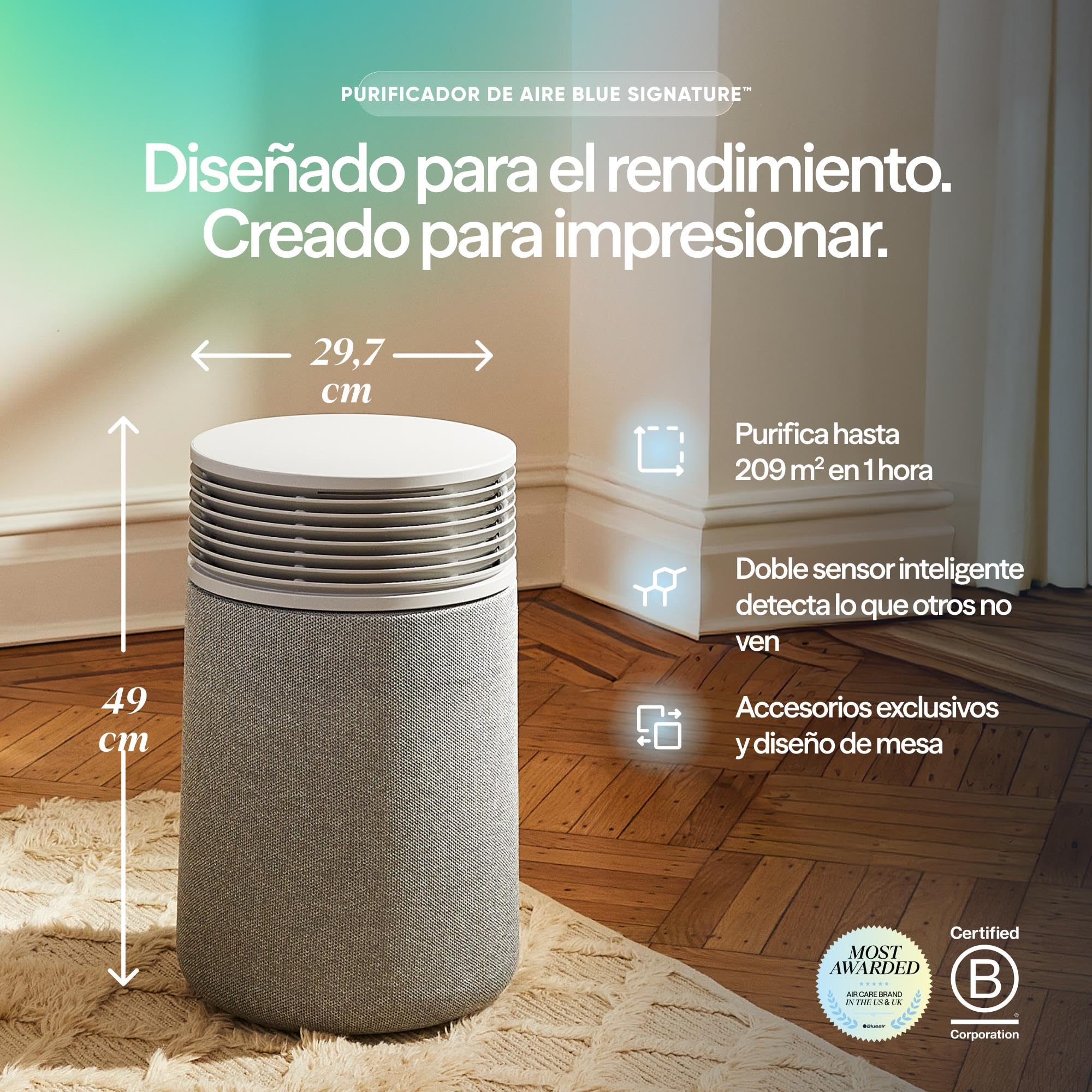 BLUEAIR Blue Signature Medium Purificador de Aire – Purificación inteligente ultrasilenciosa para interiores amplios de hasta 86m² | Tecnología avanzada HEPASilent