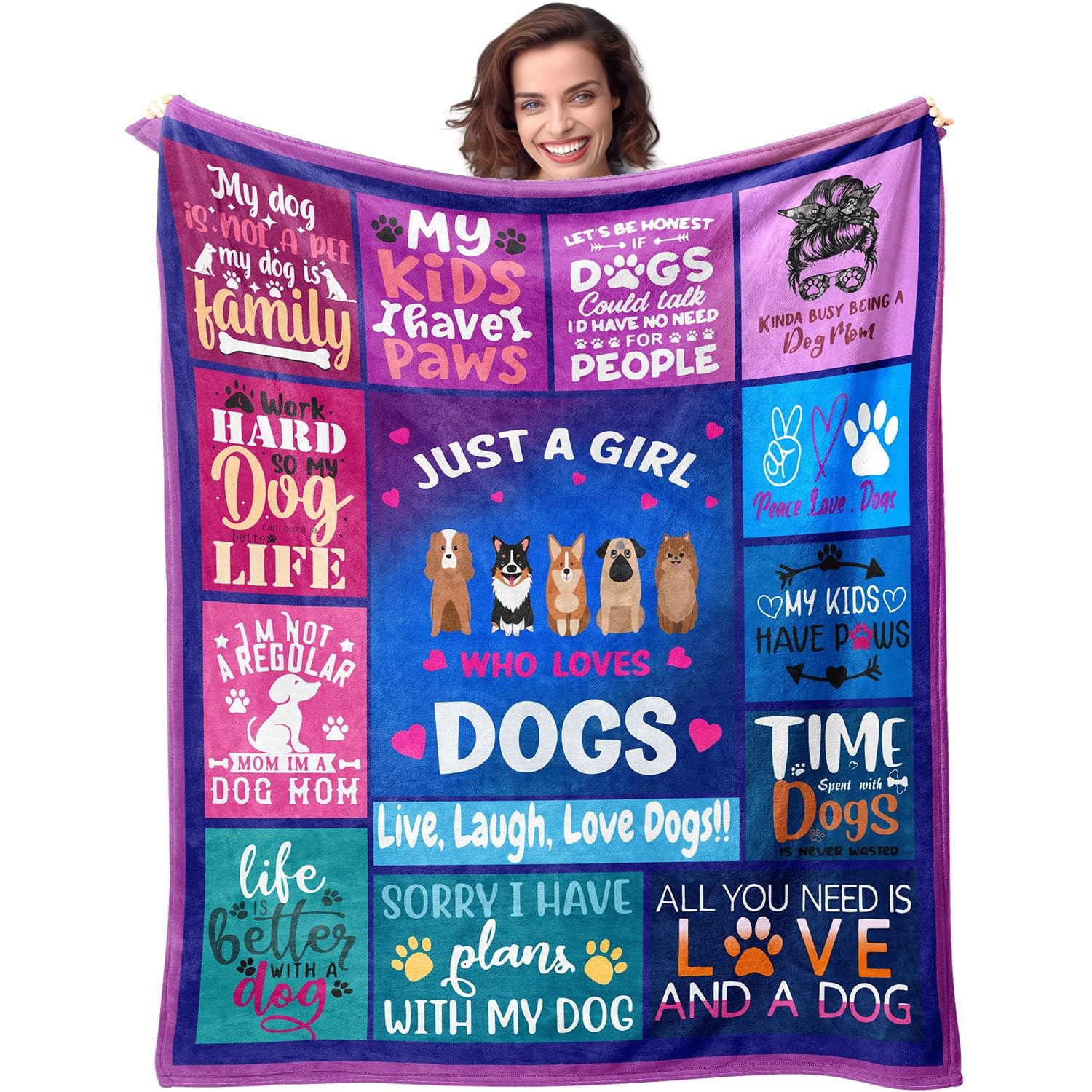 Dog Girl Blanket for Dog Moms 50X60 Just a Girl Who Loves Dogs Soft Throw Blanket Christmas Dogs Themed Gifts for Owners Girls