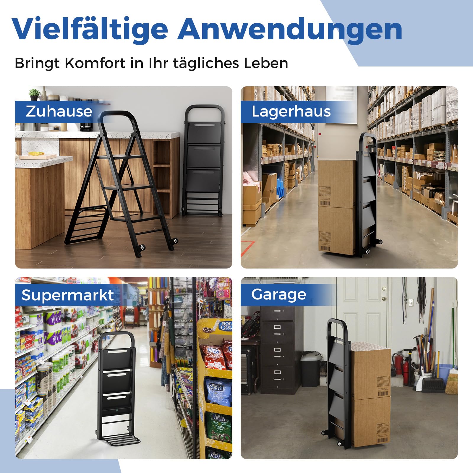COSTWAY 2 in 1 Sackkarre & Trittleiter klappbar, 2 Räder Handwagen, Transportkarre Metall umwandelbar, Ladefläche 30 x 37cm, Karre bis 250kg / Leiter bis 200kg belastbar, schwarz