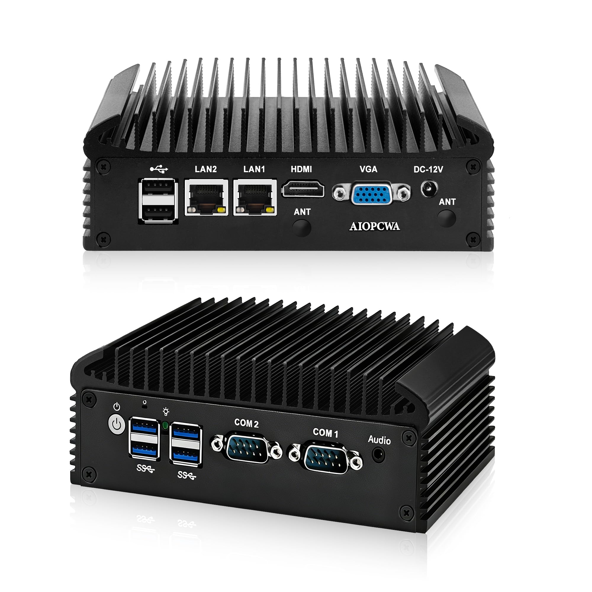 Fanless Mini PC Core i3-7100U, Industrial Computer with 2 x RS232/RS485 COM, Dual Gigabit LAN, Embedded Micro PC, DDR4 32GB RAM NVMe 1TB SSD, HD+VGA, Mini-PCIe, SIM Slot