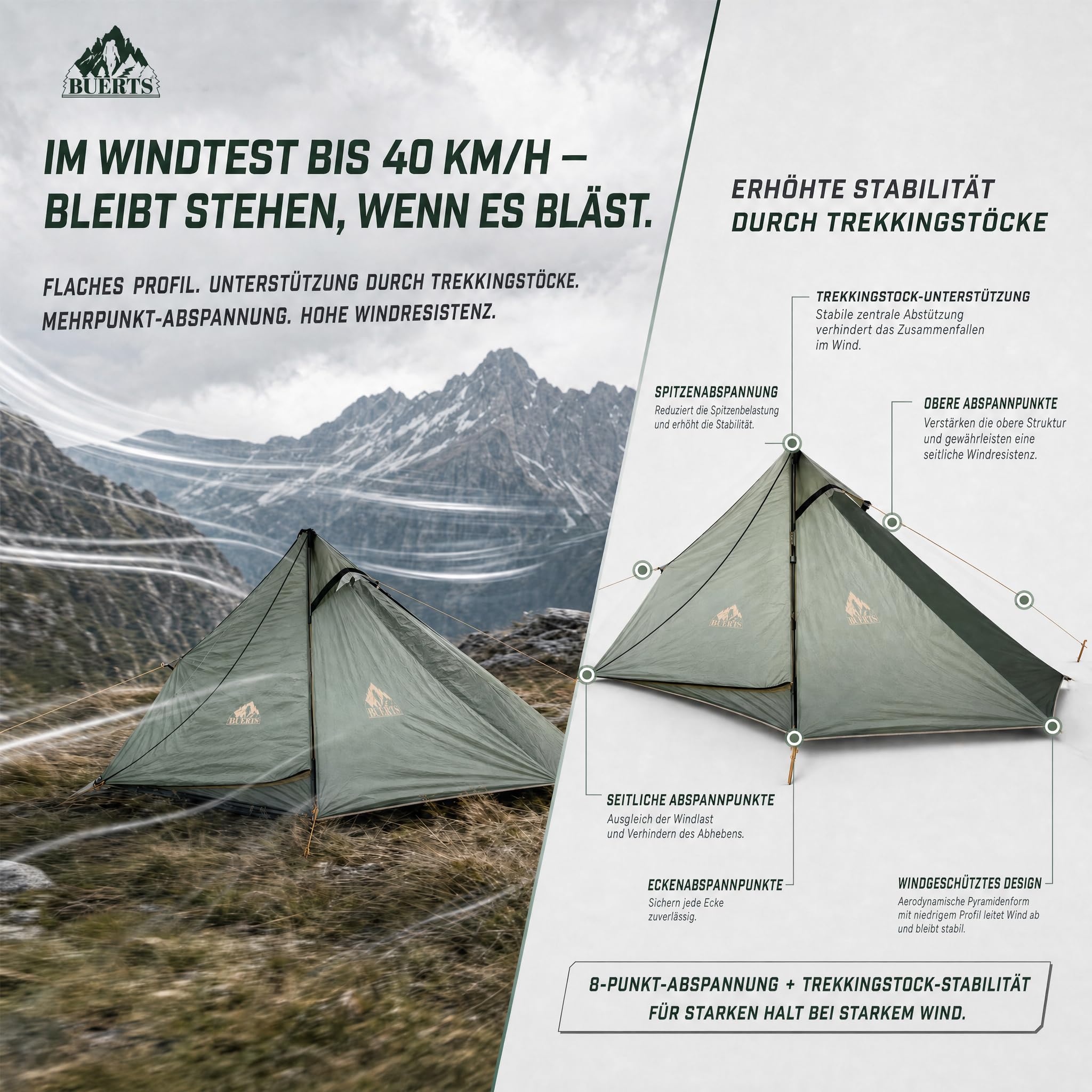 Ultraleicht Trekkingzelt, 4-Jahreszeiten wasserdicht, einfacher Aufbau, für Wandern, Klettern & Camping.