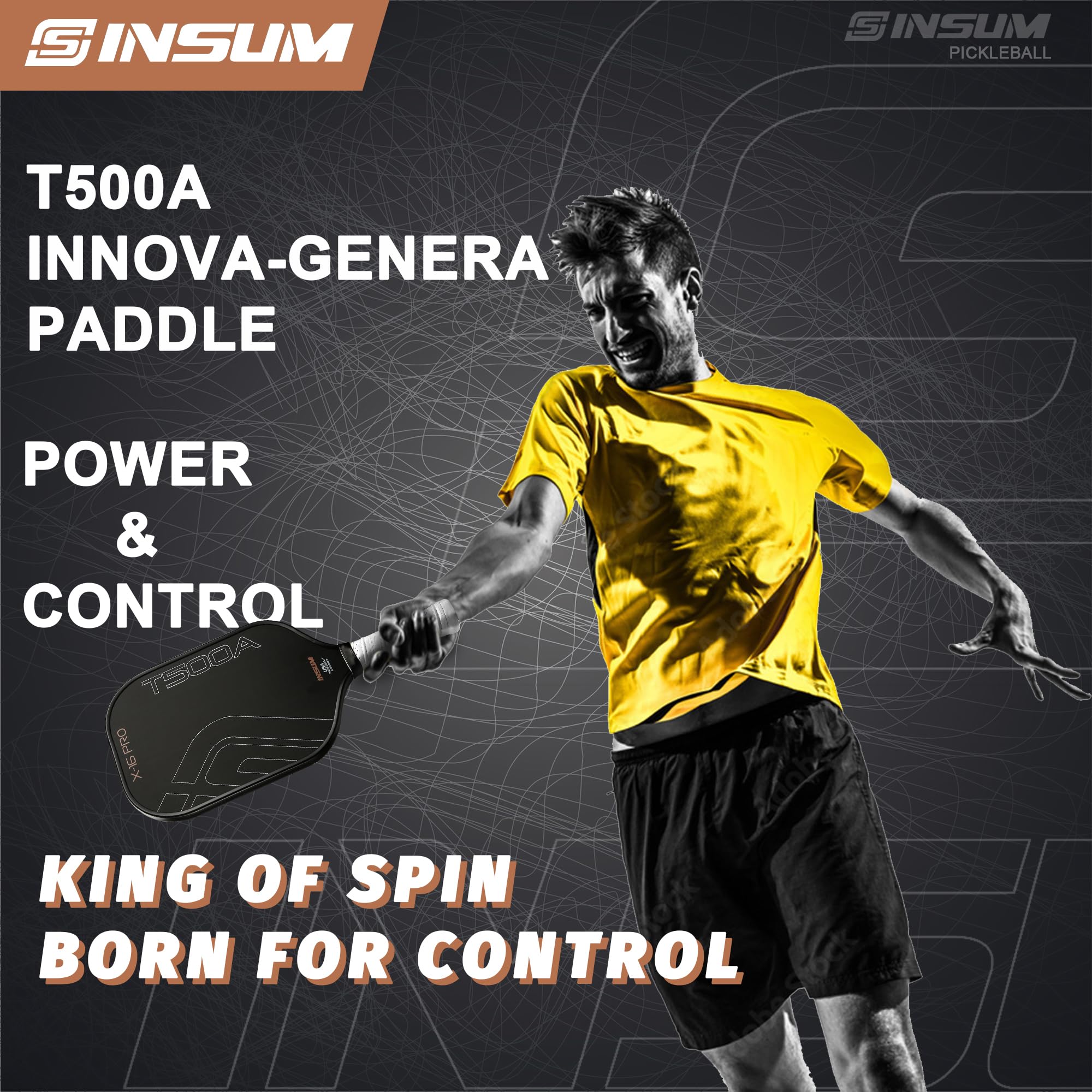 INSUM T800 Achilles Pickleball Paddel - Carbon, 16 Mm, Großer Sweet Spot, Mit Tasche