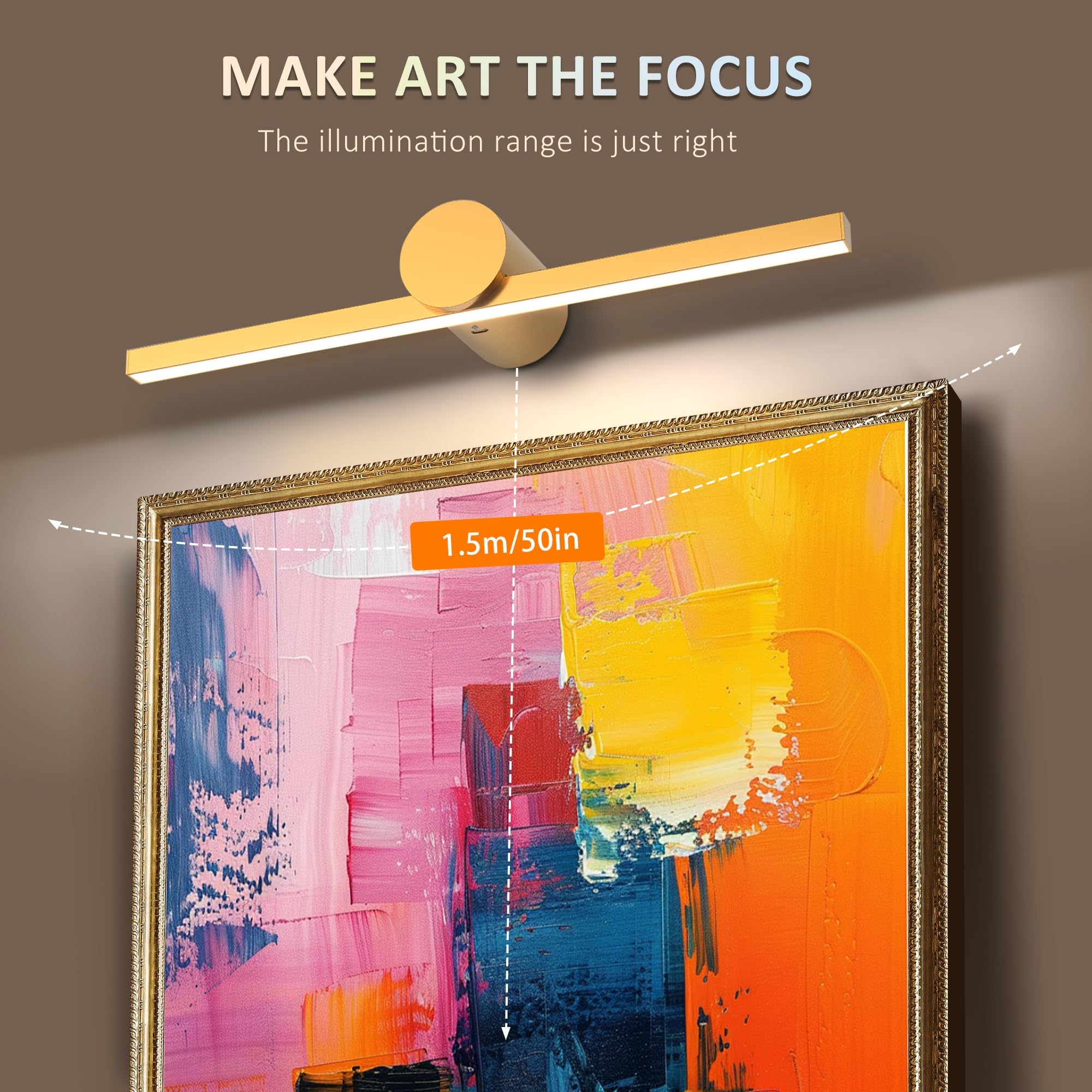 ZitoStory Battery Operated Picture Light with Remote,Wireless Dimmable Art Lights for Paintings Rechargeable Gallery Light Artwork Lighting for Canvas, Portrait (Gold,15.35