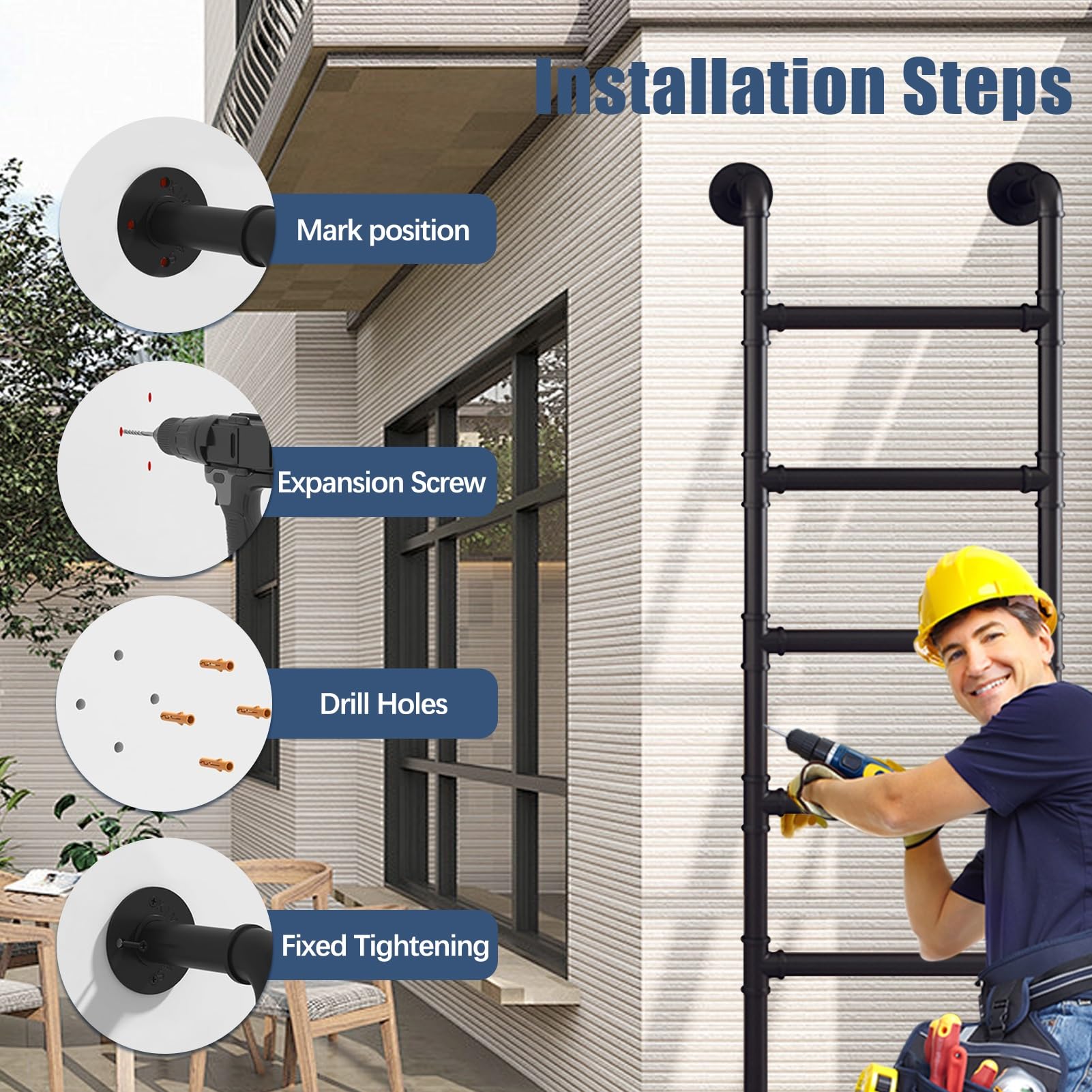 Escaleras de doble altura, capacidad de carga de 150 kg, para áticos, de pared o suelo, de seguridad multifunción para bibliotecas, literas y terrazas, escalera de alta resistencia para sótanos.(200cm