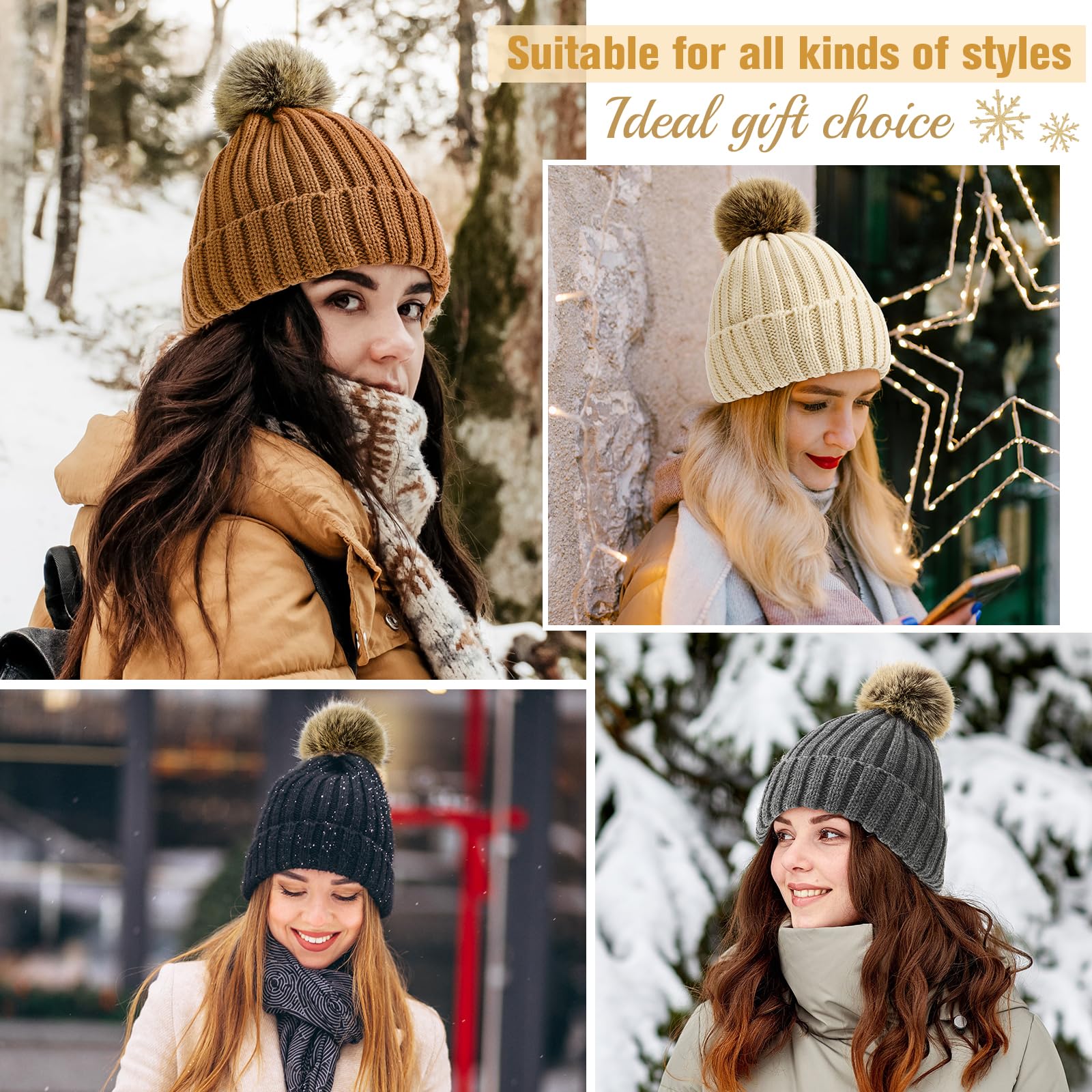 Gorro de invierno con forro de satén para mujer, gorro de invierno con forro de seda, gorro con pompón desmontable