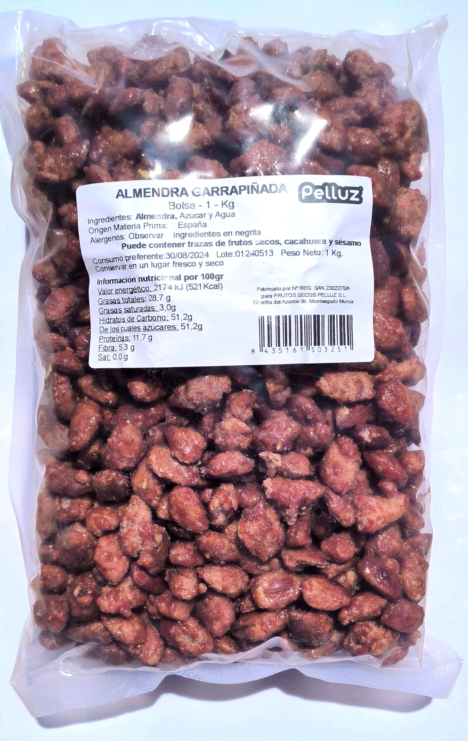 Almendra Garrapiñada - 1kg - Origen España - SIN CONSERVANTES NI COLORANTES - solo azucar y agua - pelluz