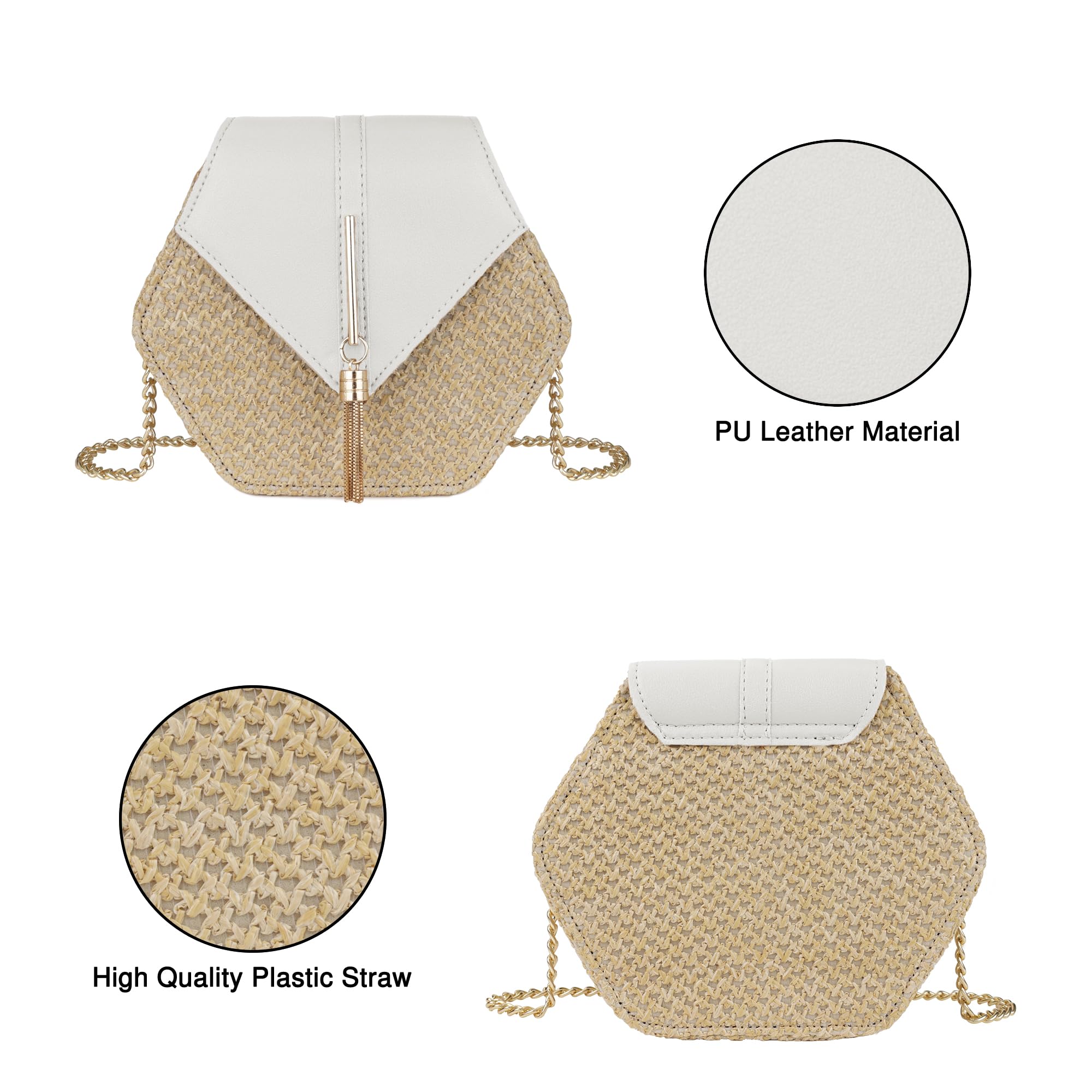 Youjaree Straw Crossbody Bag for Women Cute Shoulder Handbag Summer Beach Bag Purse with Tassel (White)