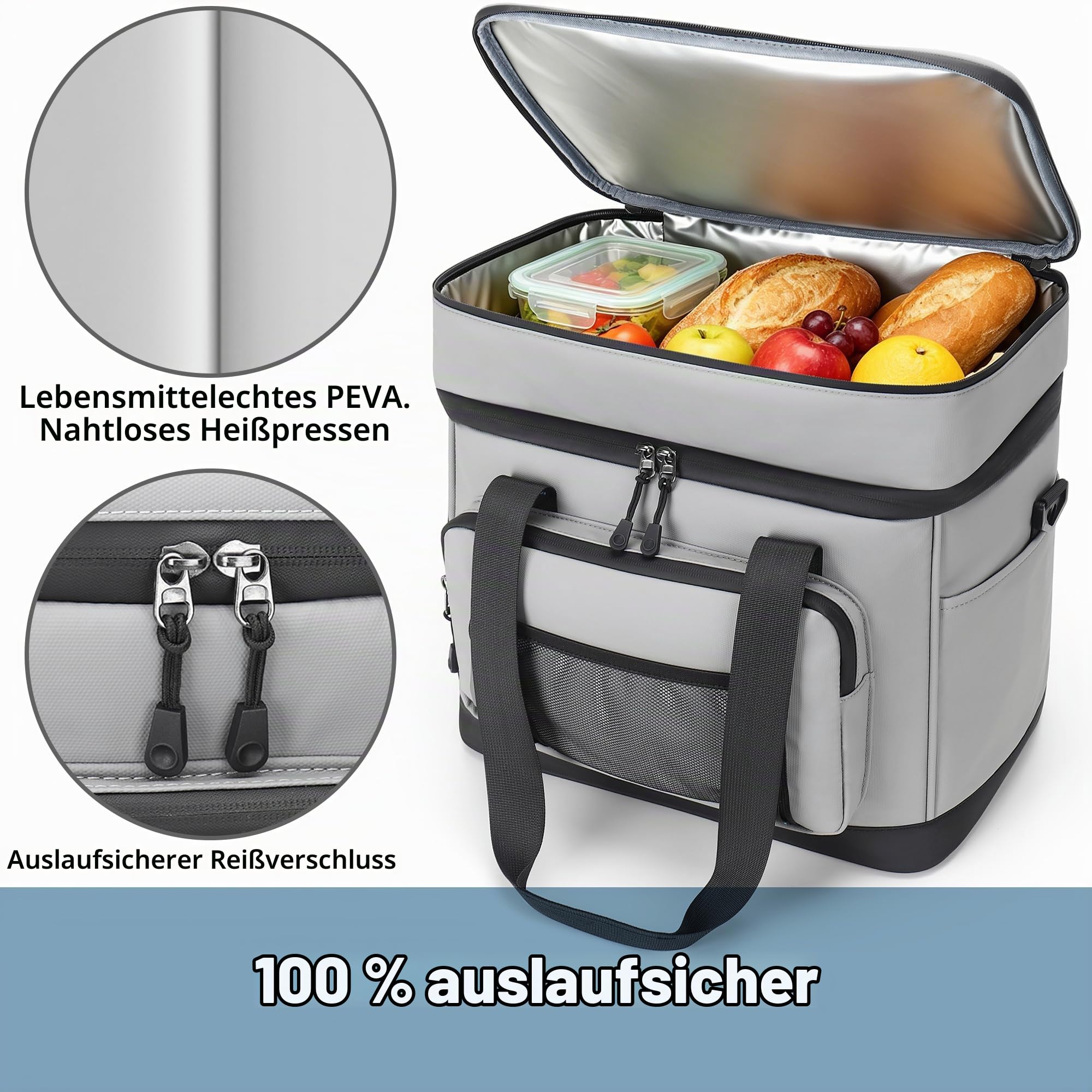 Kühltasche, 40L Große Kühlbox Faltbar, Wasserdichte Doppelwand Thermotasche Isolierte Picknicktasche