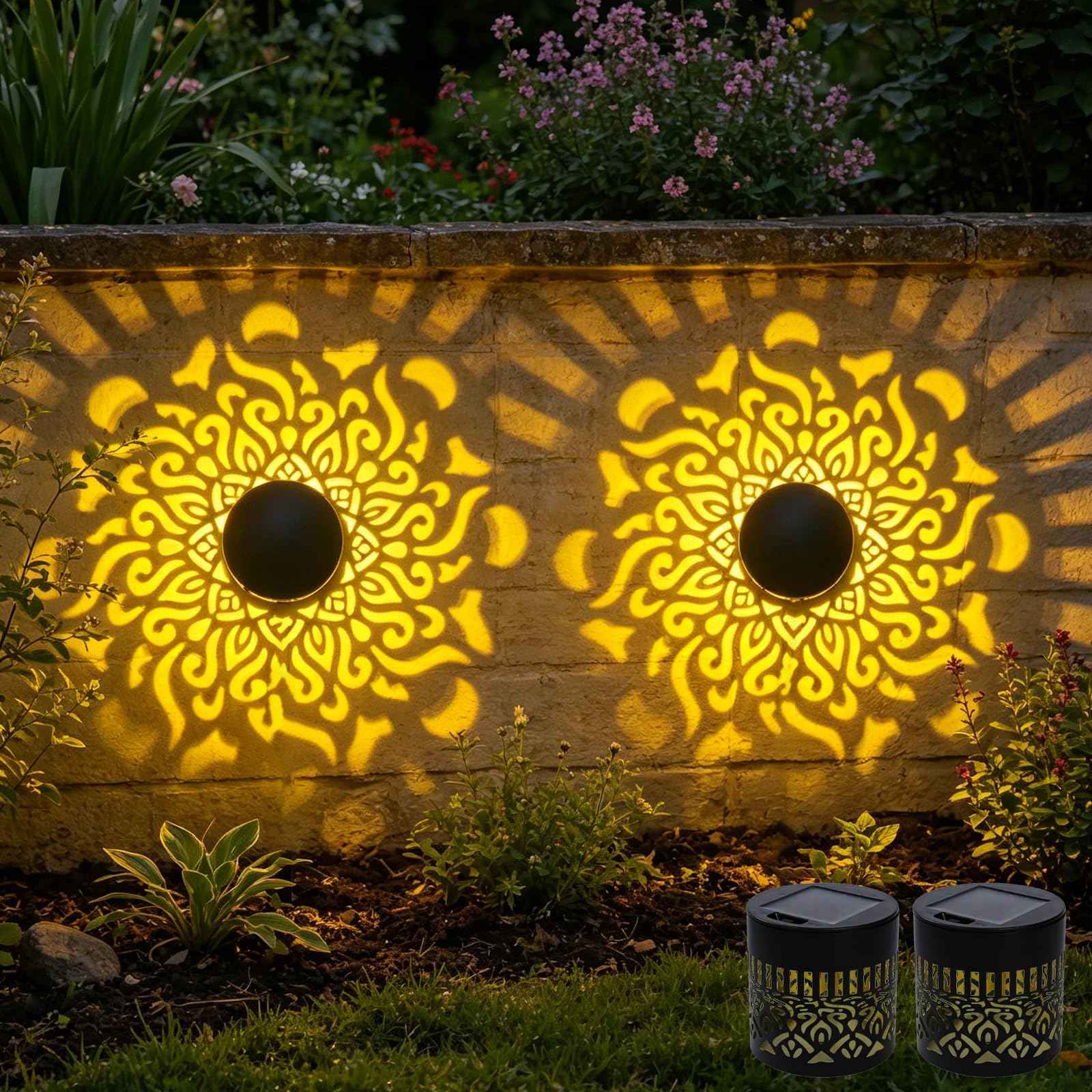 Lanterne Solari da Esterno,2 Pezzi Lanterna Solare da Esterno,Lanterne Solare da Esterno,Lampada Solare da Giardino,LED Mandala Lanterna,per Giardino,Esterno,Tavolo,Prato,Balcone,Sentieri
