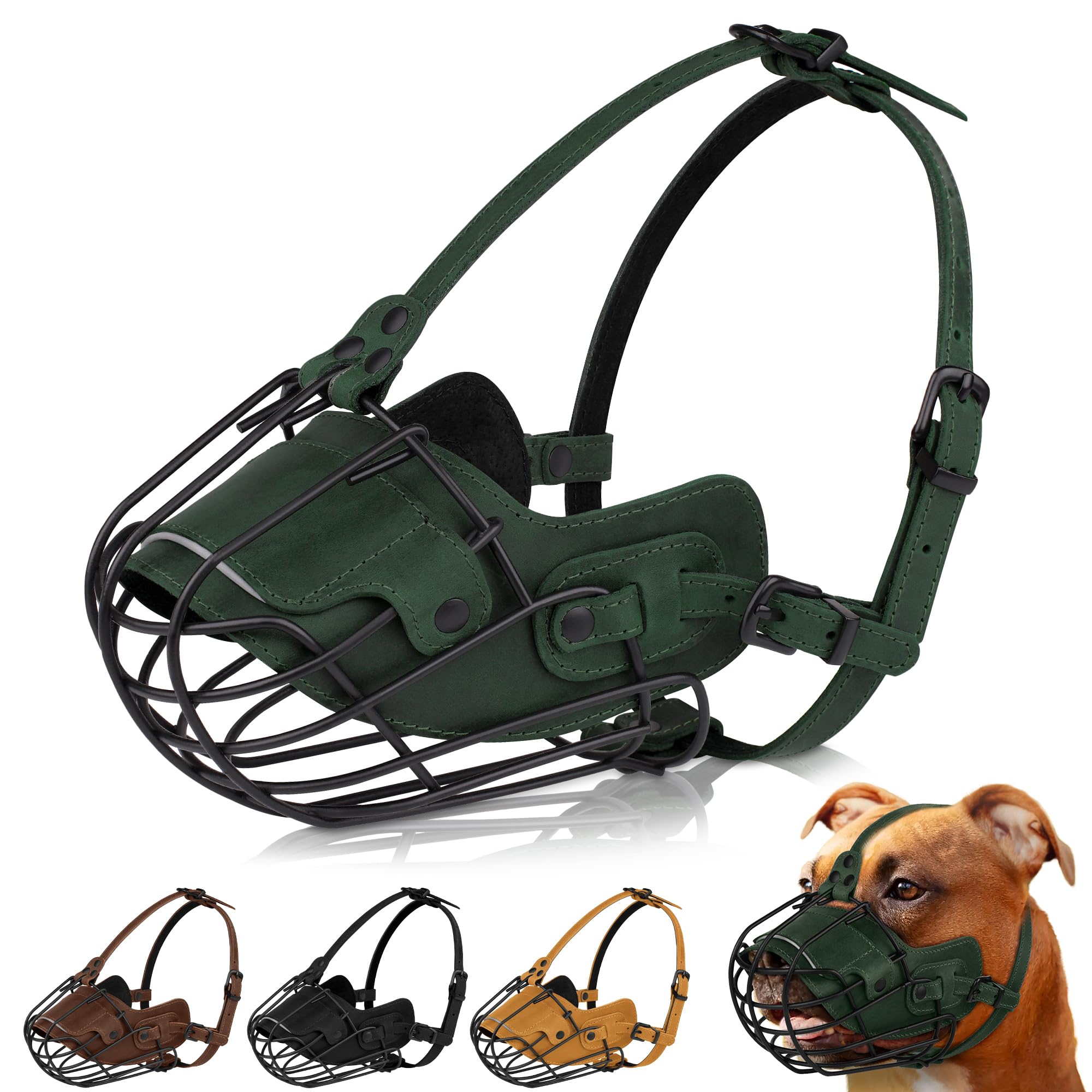 OOPSDOGGY Metal Pitbull Dog Muzzle Reflective Leather Mask Secure Wire Basket Muzzles for Large Sized Dogs Amstaff Soft Cage to Prevent Biting Chewing