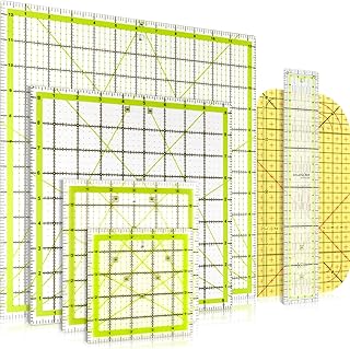 6 Piece Quilting Ruler Square Acrylic Quilting Ruler Fabric Cutting Ruler Clear Mark Acrylic Ruler and Ironing Ruler, 4.5 x 4.5 Inch, 6 x 6 Inch, 9.5 x 9.5 Inch, 12.5 x 12.5 Inch (Yellow)
