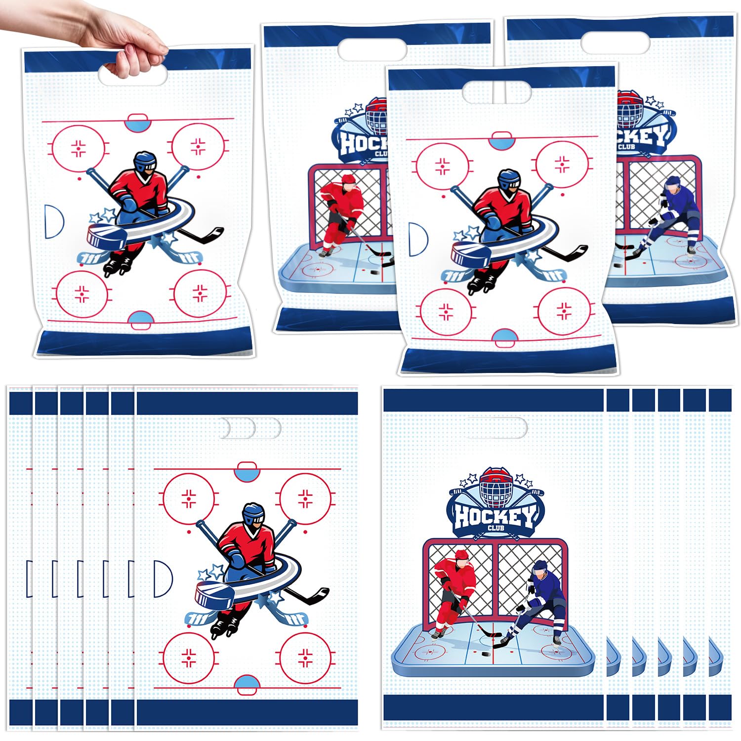 Falueqg Hockey Theme Goodie Bags - 50 Pcs Reusable Party Favor Bags Bulk Ice Hockey Gift Bags with Handles for Hockey Party Sports Theme Party Team Birthday Decor Supplies โ image 1