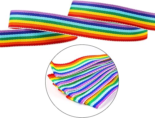 Miniatura 3 de Konsait Cinta de poliéster de doble cara con rayas de grogrén de arcoíris de 0.59 pulgadas para manualidades, accesorios de costura, lazo para el
