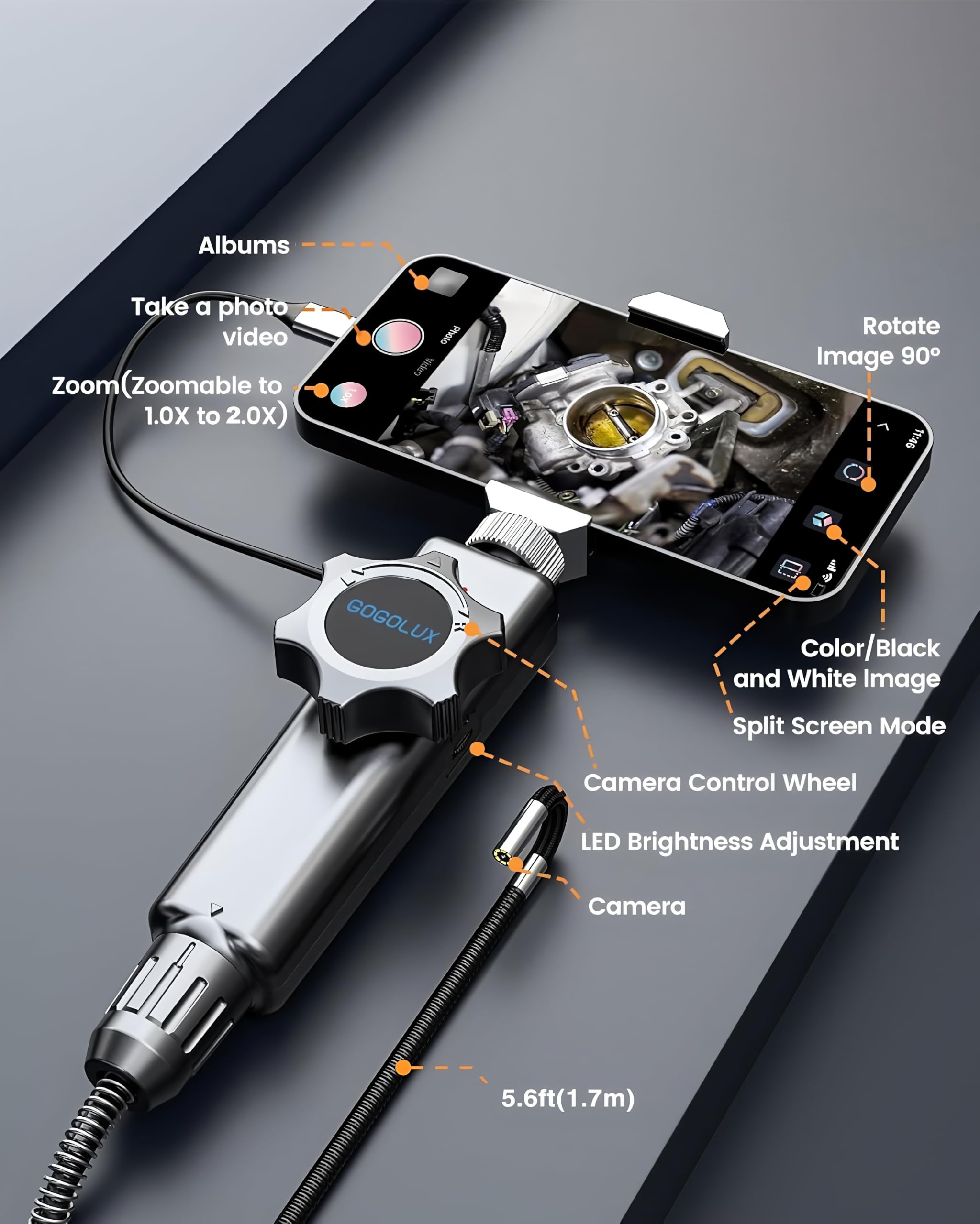 Borescope GL-100L Endoscope 6mm 3M Single Lens 1080P