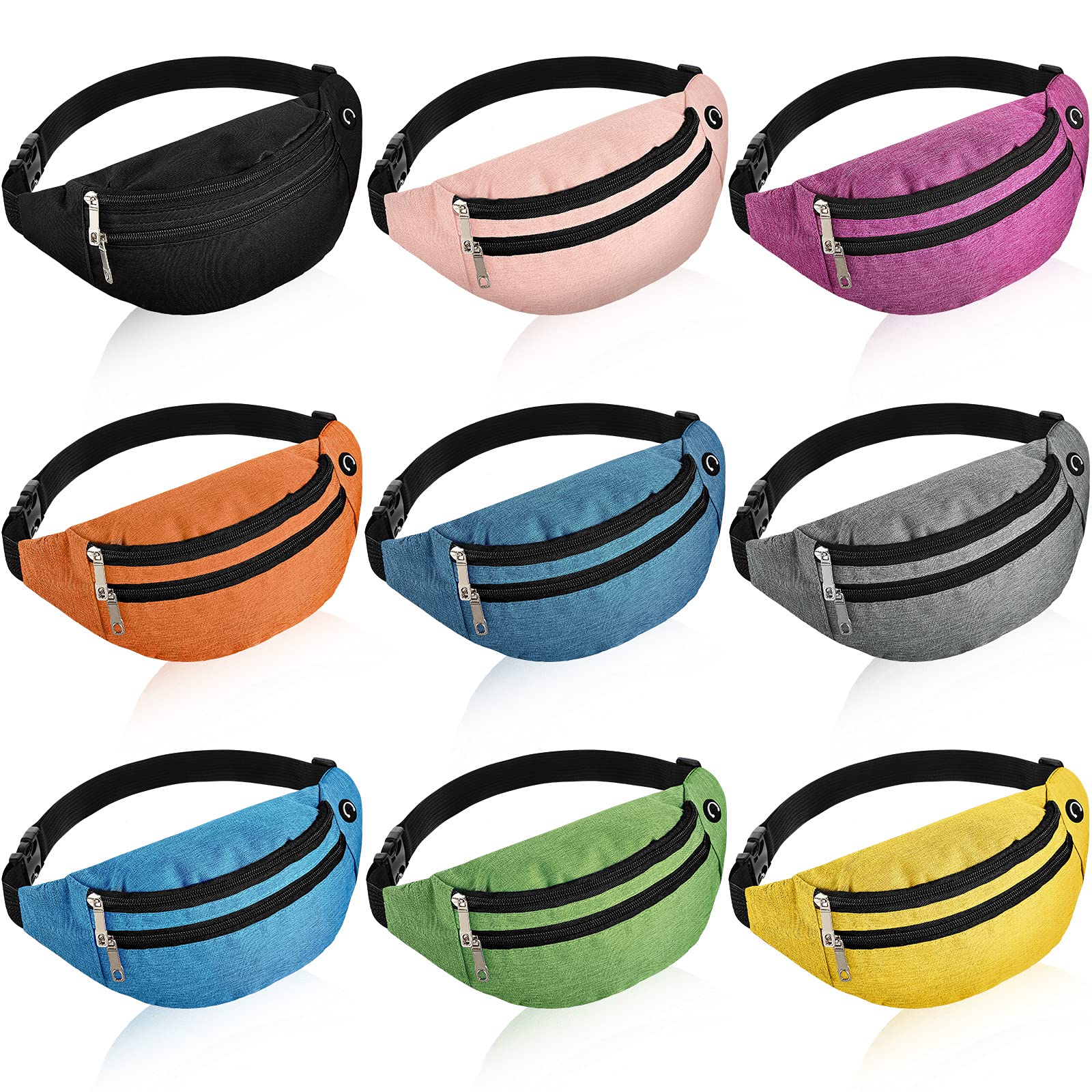9 riñoneras grandes, bolsa de cinturón ligera deportiva, bolsa de cintura ajustable, con cinturón ajustable y 2 cremalleras para mujeres y hombres, viajes, deportes, correr, teléfono (estilo fresco)