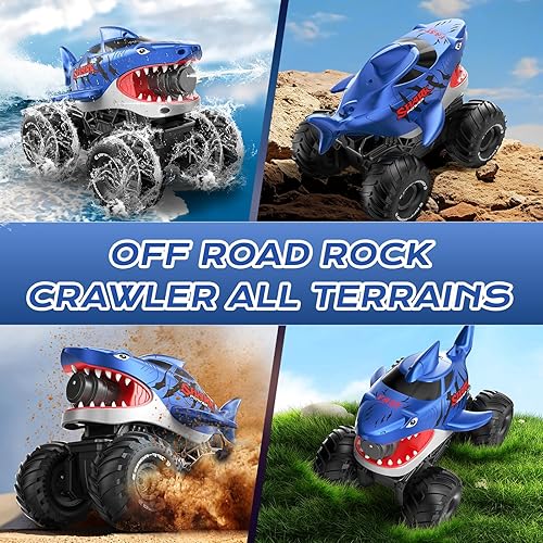 Miniatura 9 de MUYOLO Coche de tiburón a control remoto 116, camión de juguete de 2.4 GHz, auto RC impermeable, 4WD todo terreno RC coches con 2 baterías