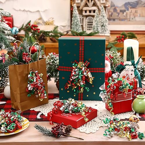 Miniatura 9 de Lyrow 60 lazos metálicos rizados, autoadhesivos de 6 pulgadas de largo, lazos de cinta rizada, lazos de Navidad para envolver regalos, cumpleaños,